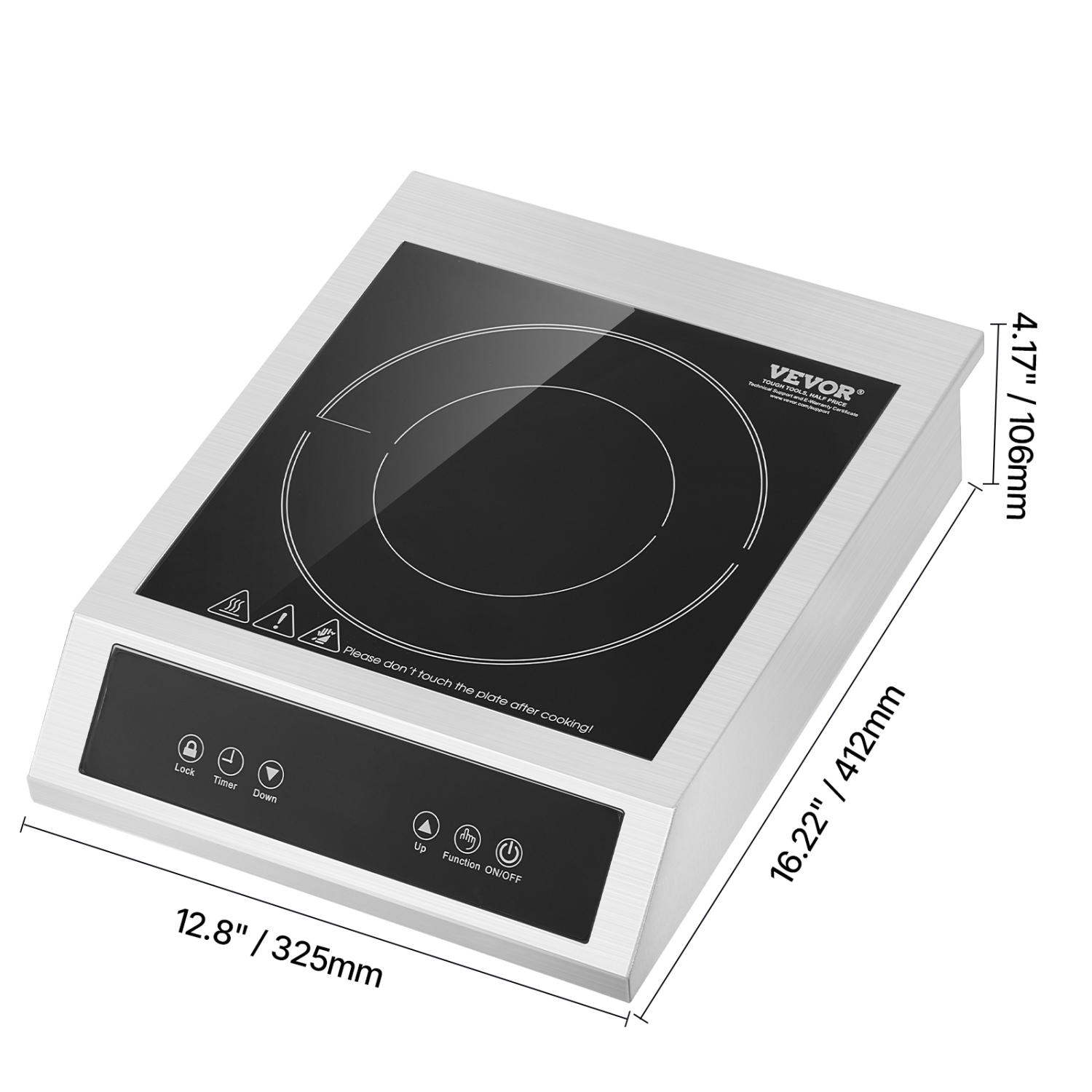 VEVOR 1800W Portable Induction Cooktop, Commercial Induction Burner with 9 Temperature Settings, Stainless Steel Countertop Induction Hot Plate with