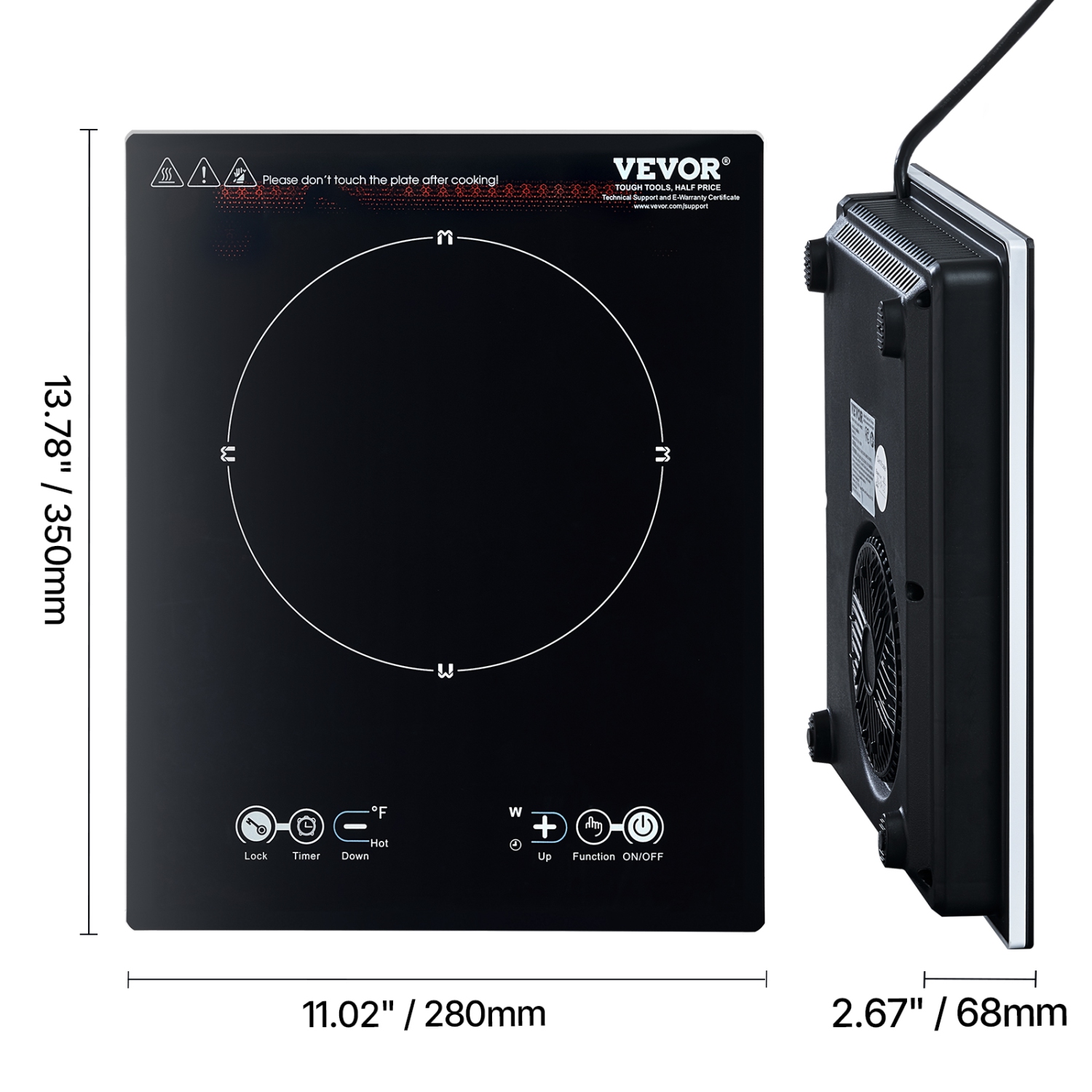 VEVOR 1800W Portable Induction Cooktop, Electric Induction Burner with 9 Temperature Settings, Countertop Induction Hot Plate with 3H Timer, Child