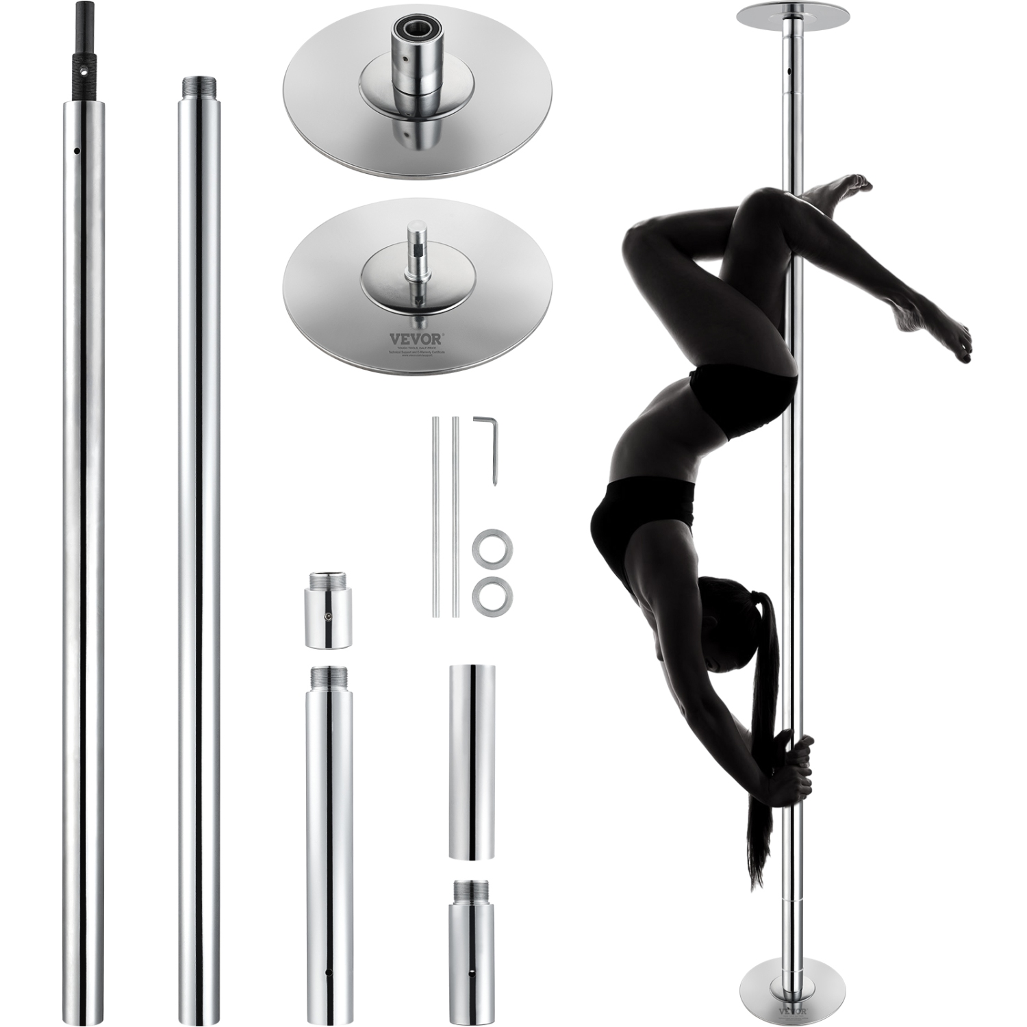 VEVOR 45mm Professional Dancing Pole, Spinning Static Dancing Pole Kit, Portable Removable Pole, Heavy-Duty Stainless Steel Pole, Height Adjustable