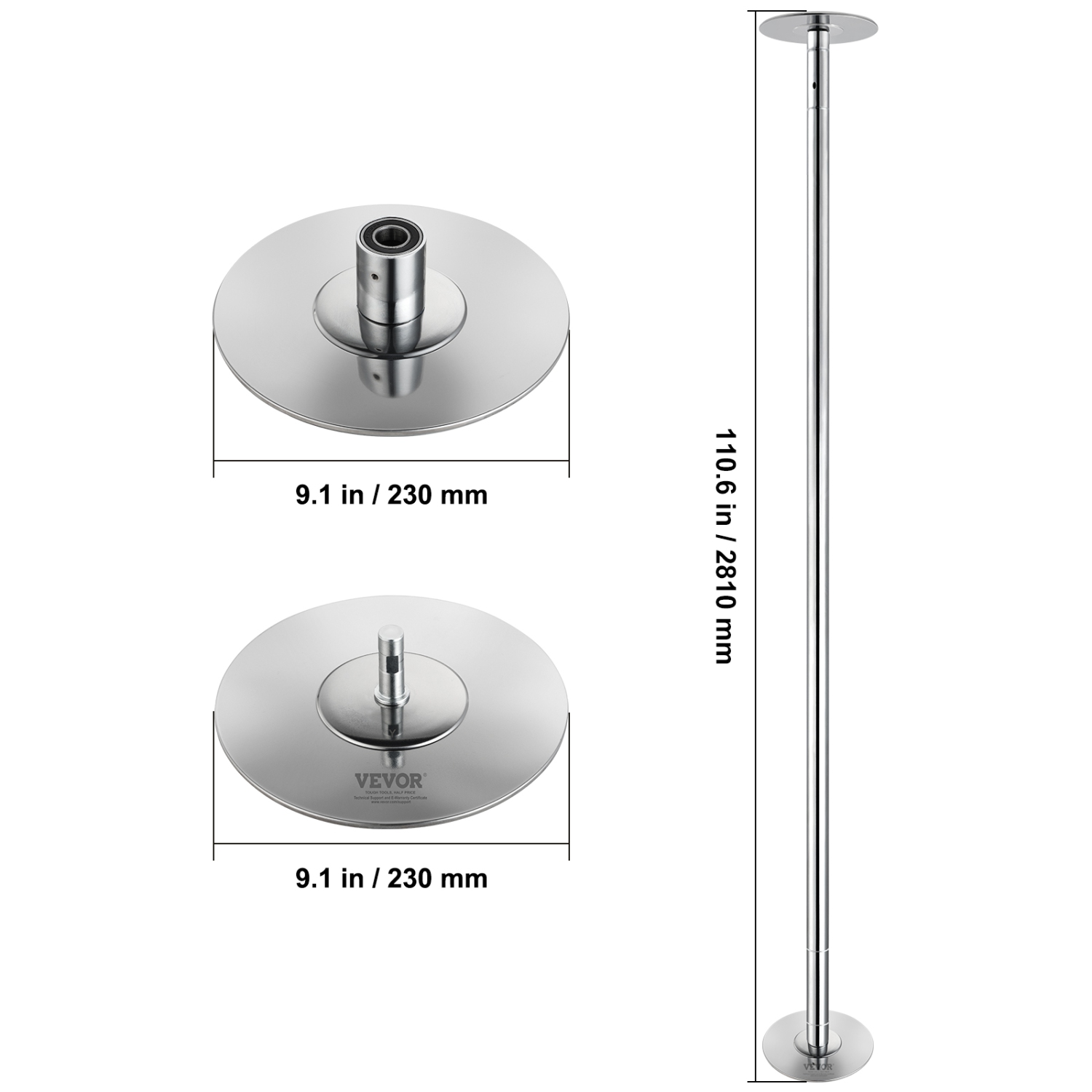 VEVOR 45mm Professional Dancing Pole, Spinning Static Dancing Pole Kit, Portable Removable Pole, Heavy-Duty Stainless Steel Pole, Height Adjustable