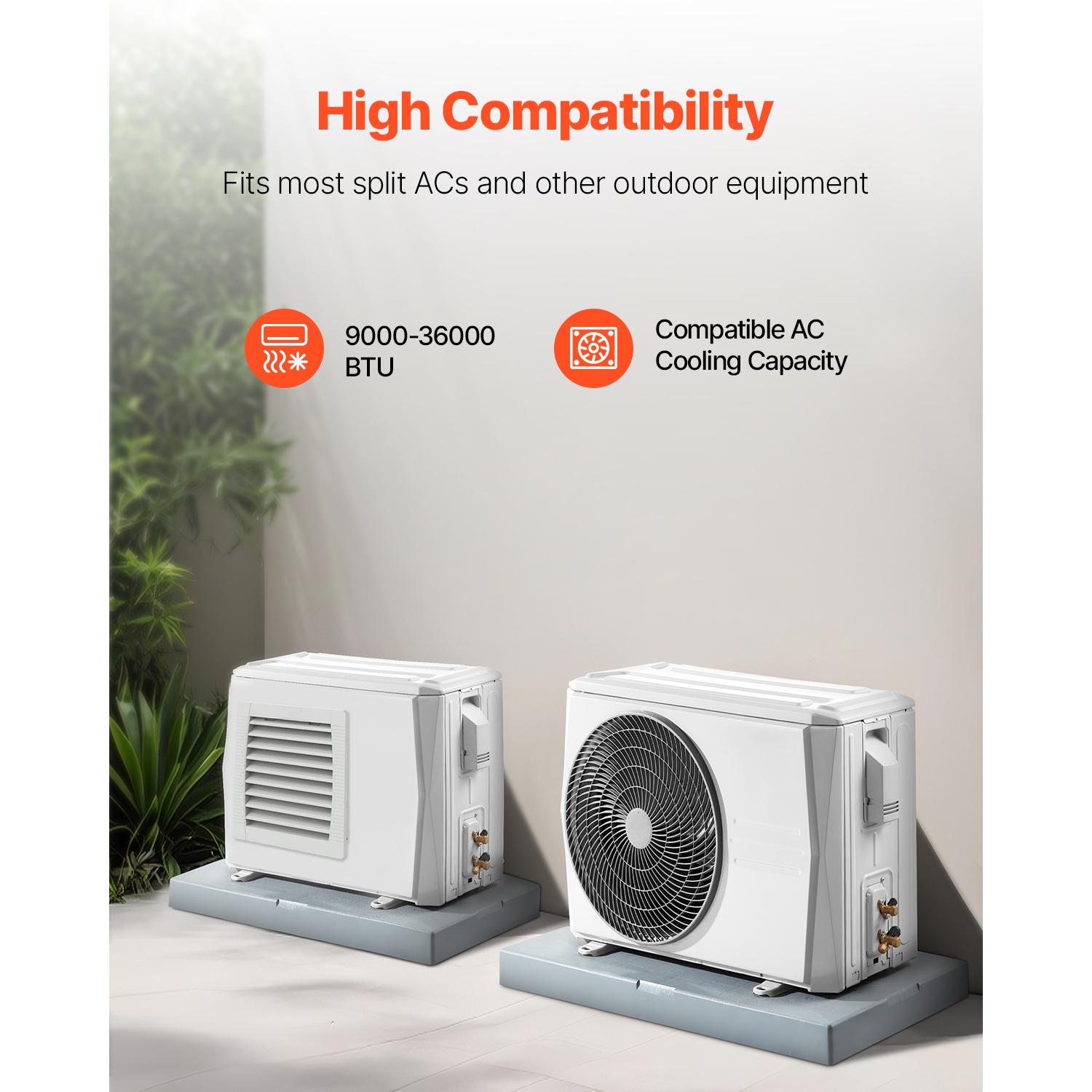 VEVOR 400 lbs LC Mini Split Pad, for 9000-36000BTU Ductless Air Conditioner Heat Pump Systems, 38x18x3 in Plastic Condenser Equipment Anti-Vibration