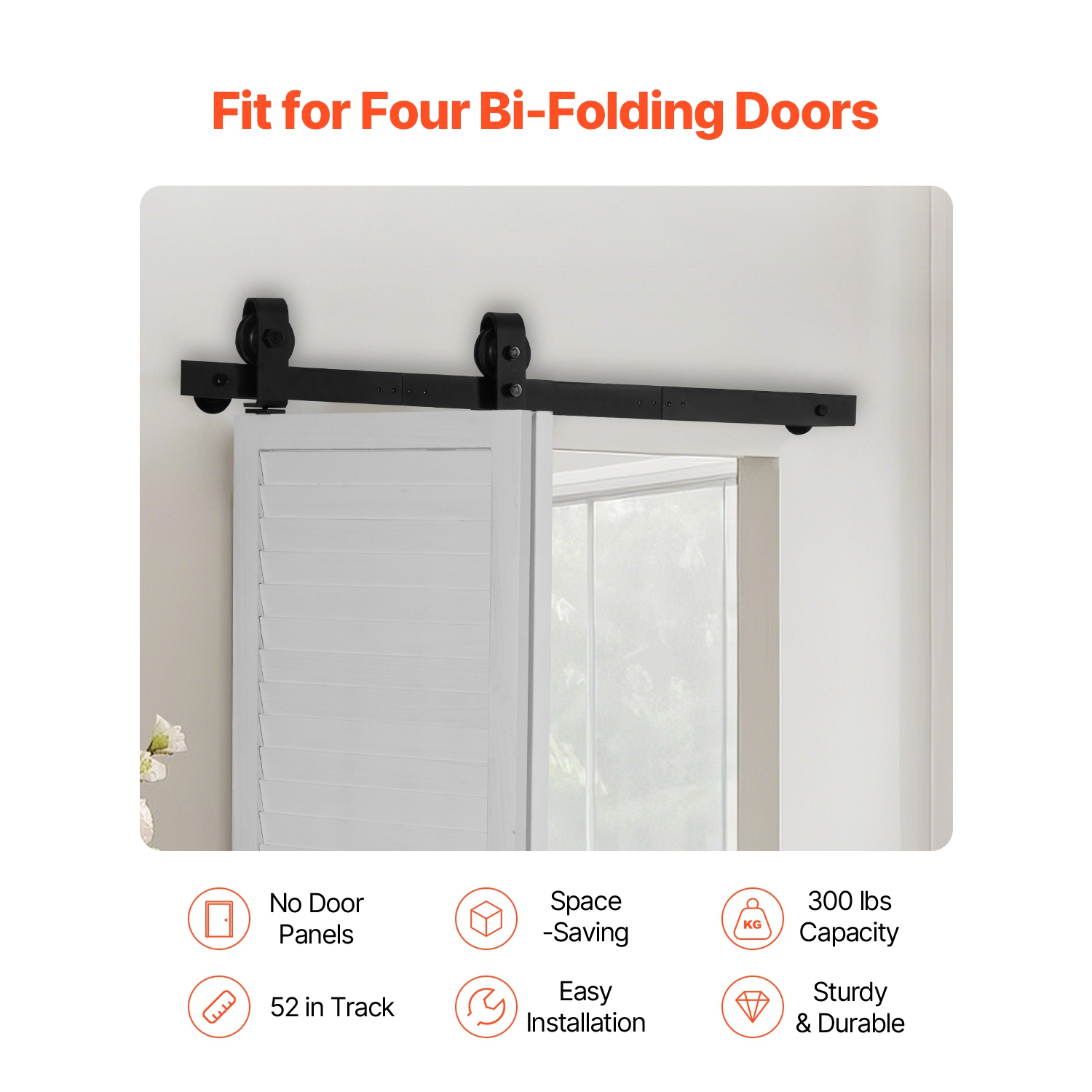 VEVOR 36" Bi-Folding Sliding Barn Door Hardware Kit, Top Mount Track, Slide Smoothly/Quietly, Heavy Duty, Easy to Install, for Two 16" Closet Pantry