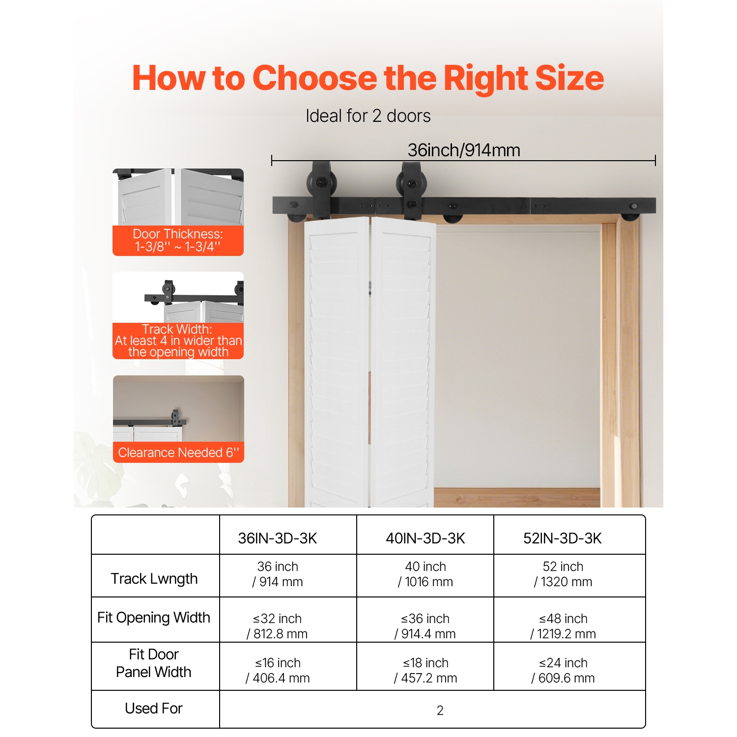 VEVOR 36" Bi-Folding Sliding Barn Door Hardware Kit, Top Mount Track, Slide Smoothly/Quietly, Heavy Duty, Easy to Install, for Two 16" Closet Pantry