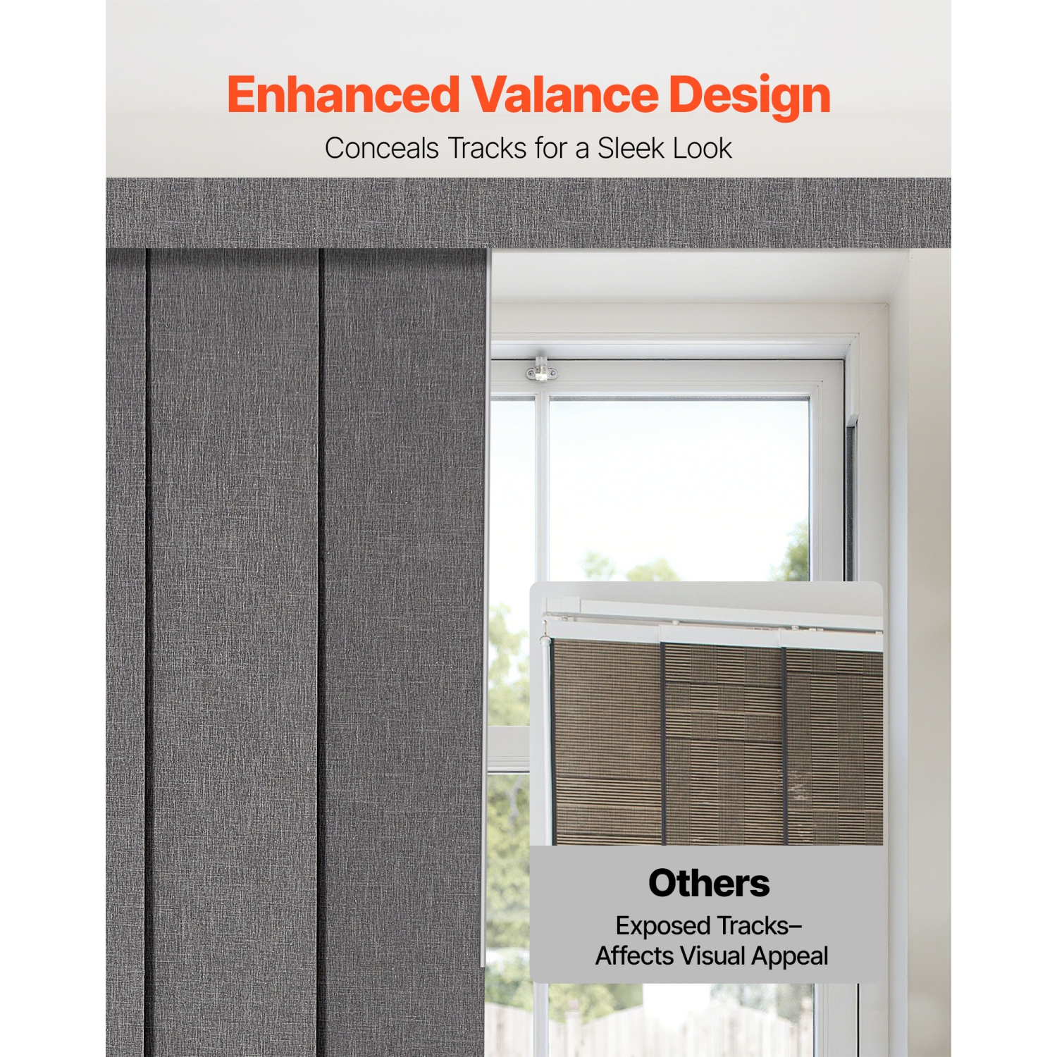 VEVOR 45.8-86 in W Panel Track Blinds, Extendable Track, Trimmable Panel Up to 96 in H, Vertical Blackout Panel Blinds for Sliding Doors, Patio