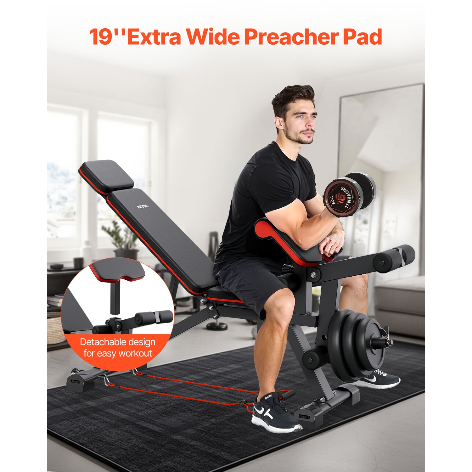 VEVOR 800lbs Adjustable Weight Bench, for Full Body Workout, Exercise Sit up Bench for Home/Gym Strength Training, Flat Bench with with Leg