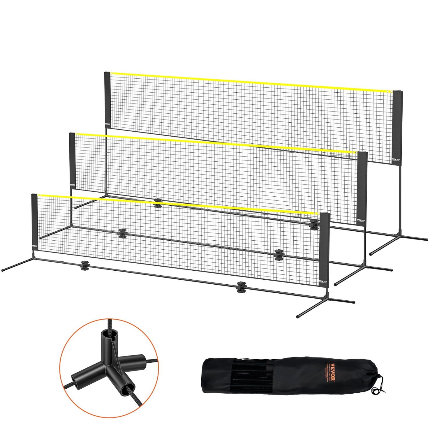 VEVOR 14ft Wide Badminton Net, Height Adjustable Volleyball Net, Foldable Pickleball Net, Tennis Net Set with Poles, Stand and Carry Bag, for Kids