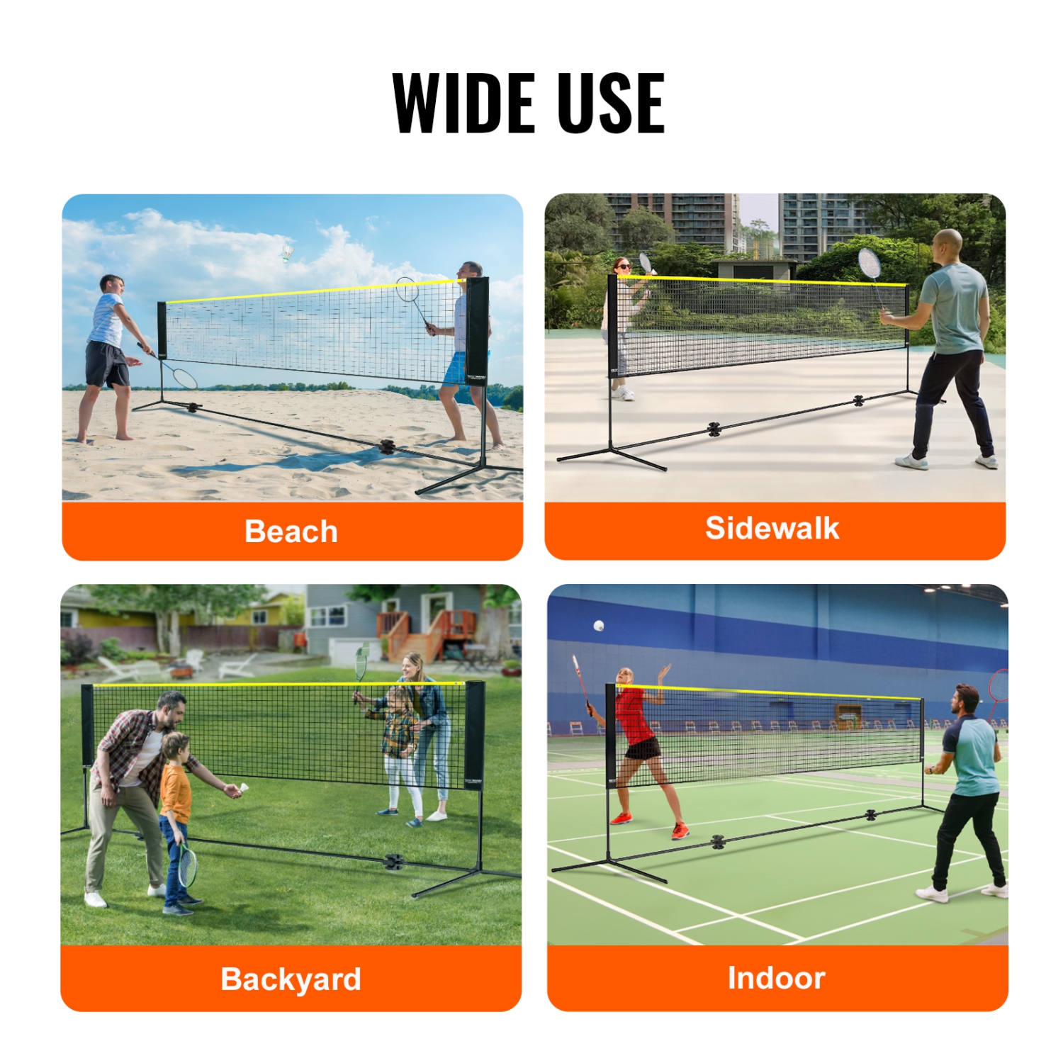 VEVOR 14ft Wide Badminton Net, Height Adjustable Volleyball Net, Foldable Pickleball Net, Tennis Net Set with Poles, Stand and Carry Bag, for Kids
