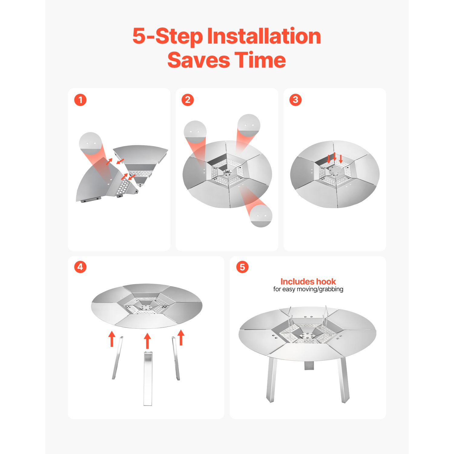 VEVOR 20 inch Fire Pit Heat Deflector for Solo Stove Yukon, Bonfire Round for Wood Burning Fire Pit, 304 Stainless Steel Heat Diffuser, Detachable