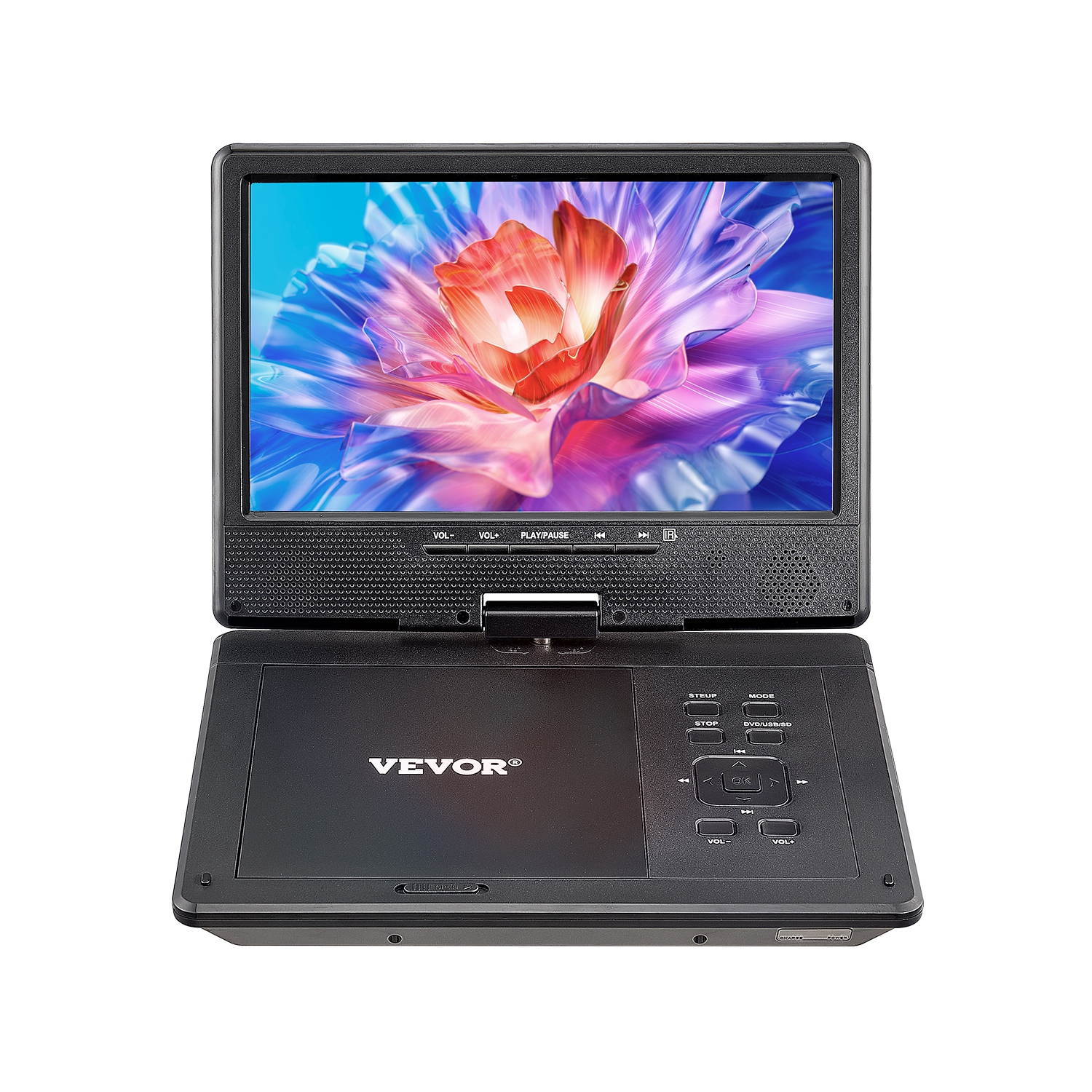 VEVOR 9 inch Portable DVD Player, HD Swivel Display Screen, 4 Hours Built-in Rechargeable Battery, Dual Speakers, Support Sync TV/USB/SD Card/CD/DVD, Car Charger, AC Power Adapter