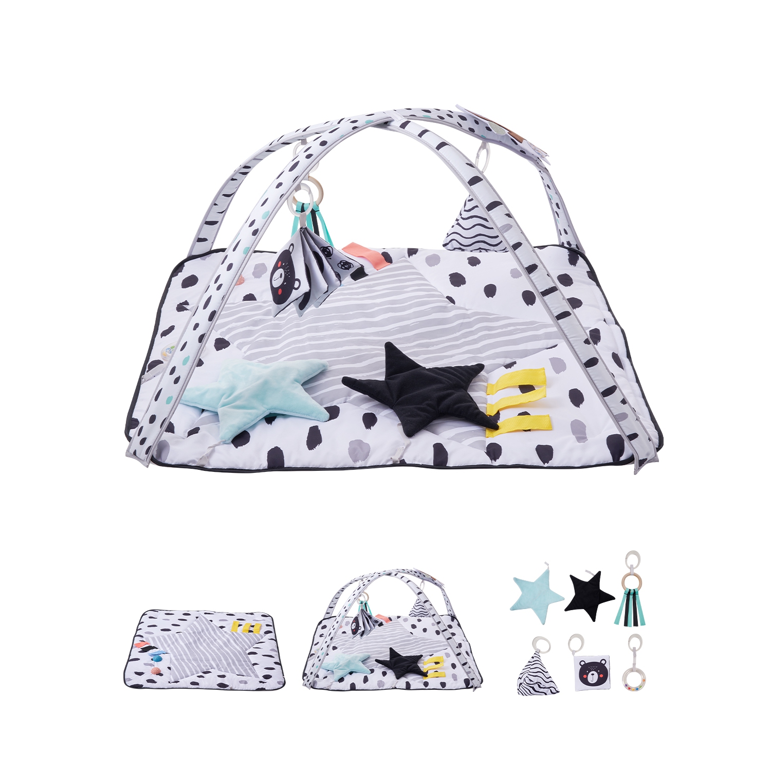 VEVOR 0-18 Month Baby Play Gym Mat, Tummy Time Mat with 6 Sensory Toys, Baby Activity Mat with 2 Touch Balls & Soft Fabric for Sensory & Motor Skill