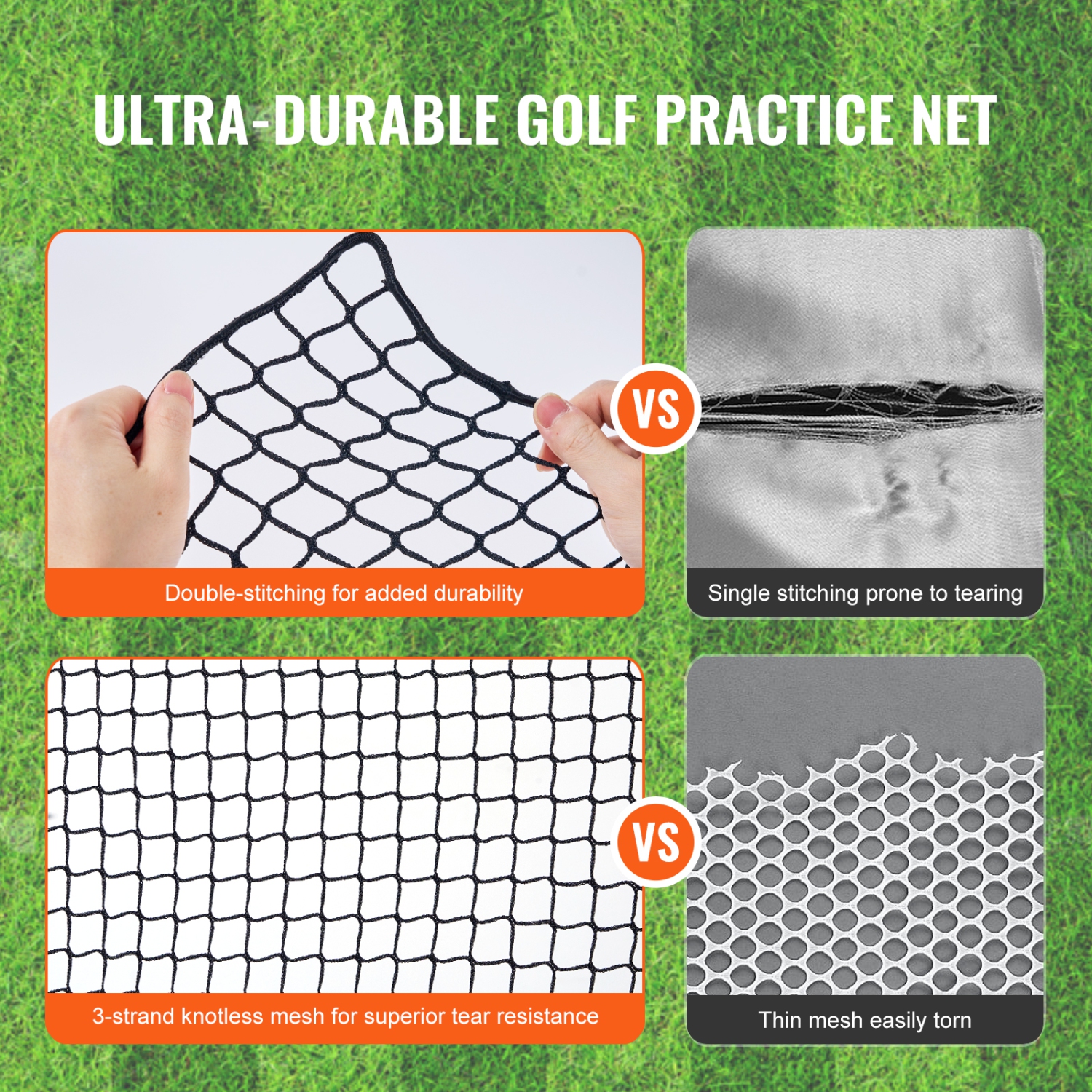 VEVOR 10x10ft Golf Net, Golf Practice Net, Indoor Hitting Net for Golf, Baseball, Hockey,Soccer,Heavy Duty Nylon DIY Ball Net,Sports Netting Barrier