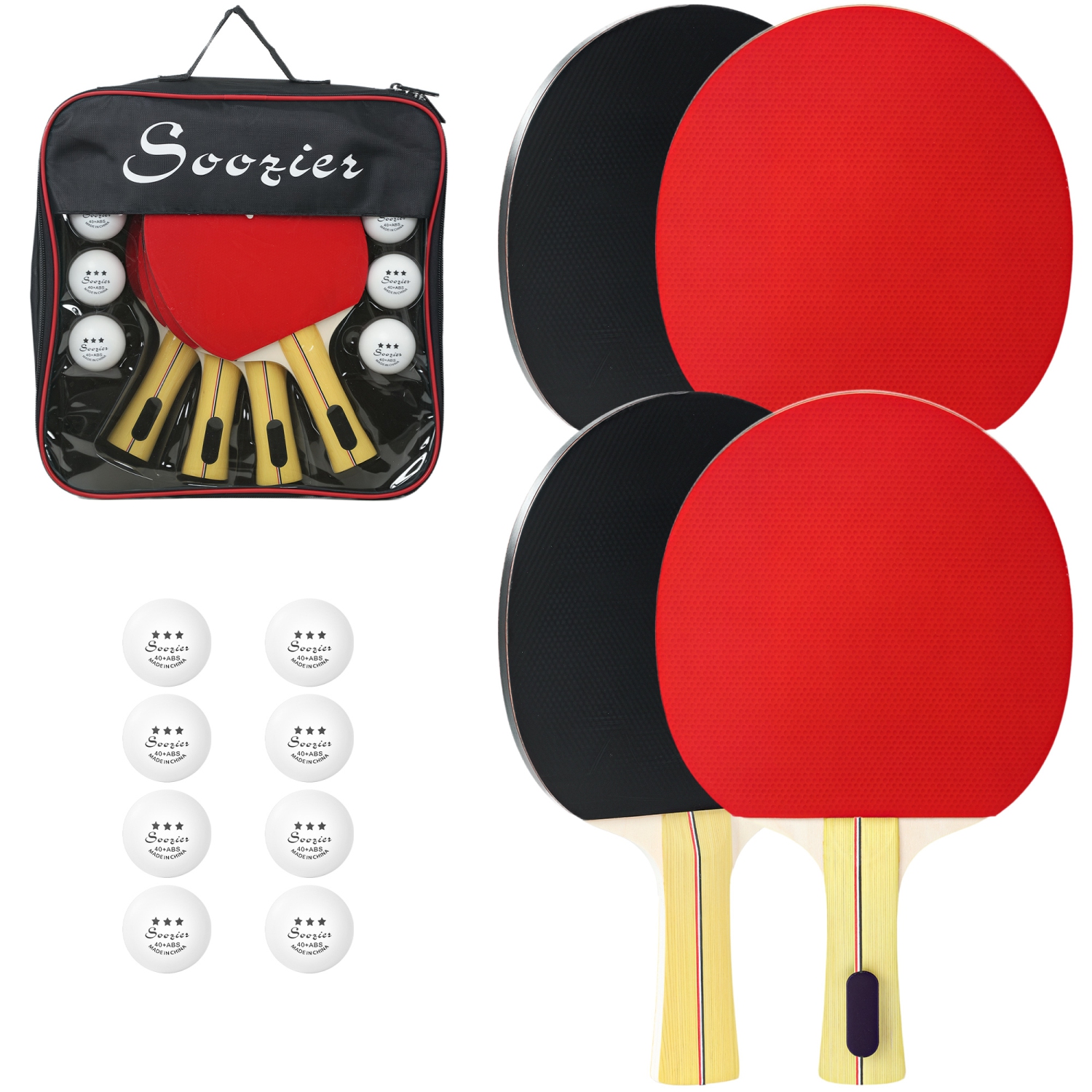 Soozier Ping Pong Paddle Set, Portable Table Tennis Rackets with 8 Ping Pong Balls, Storage Case for Teens, Adults, Beginners and Professionals,