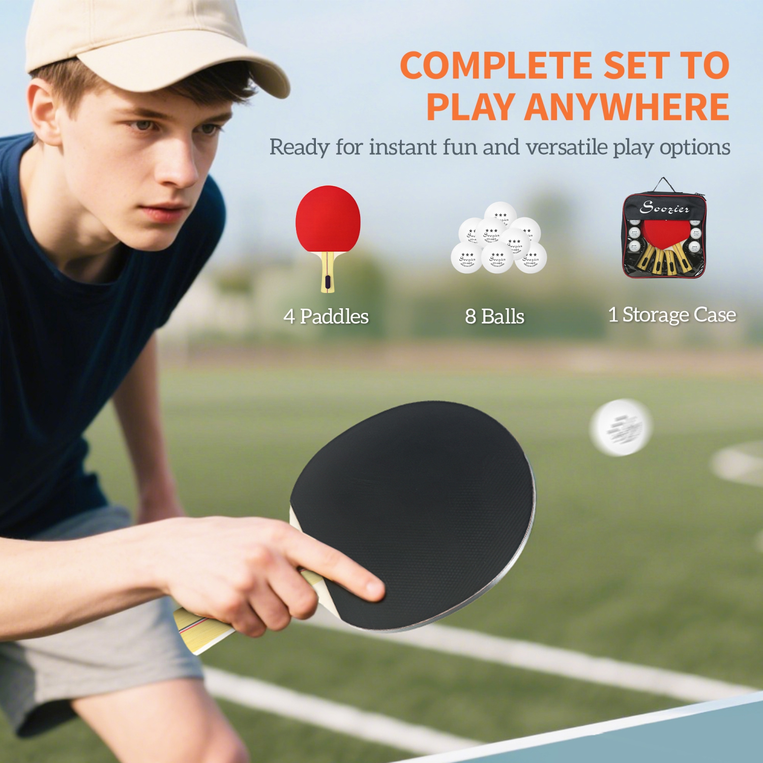Soozier Ping Pong Paddle Set, Portable Table Tennis Rackets with 8 Ping Pong Balls, Storage Case for Teens, Adults, Beginners and Professionals,