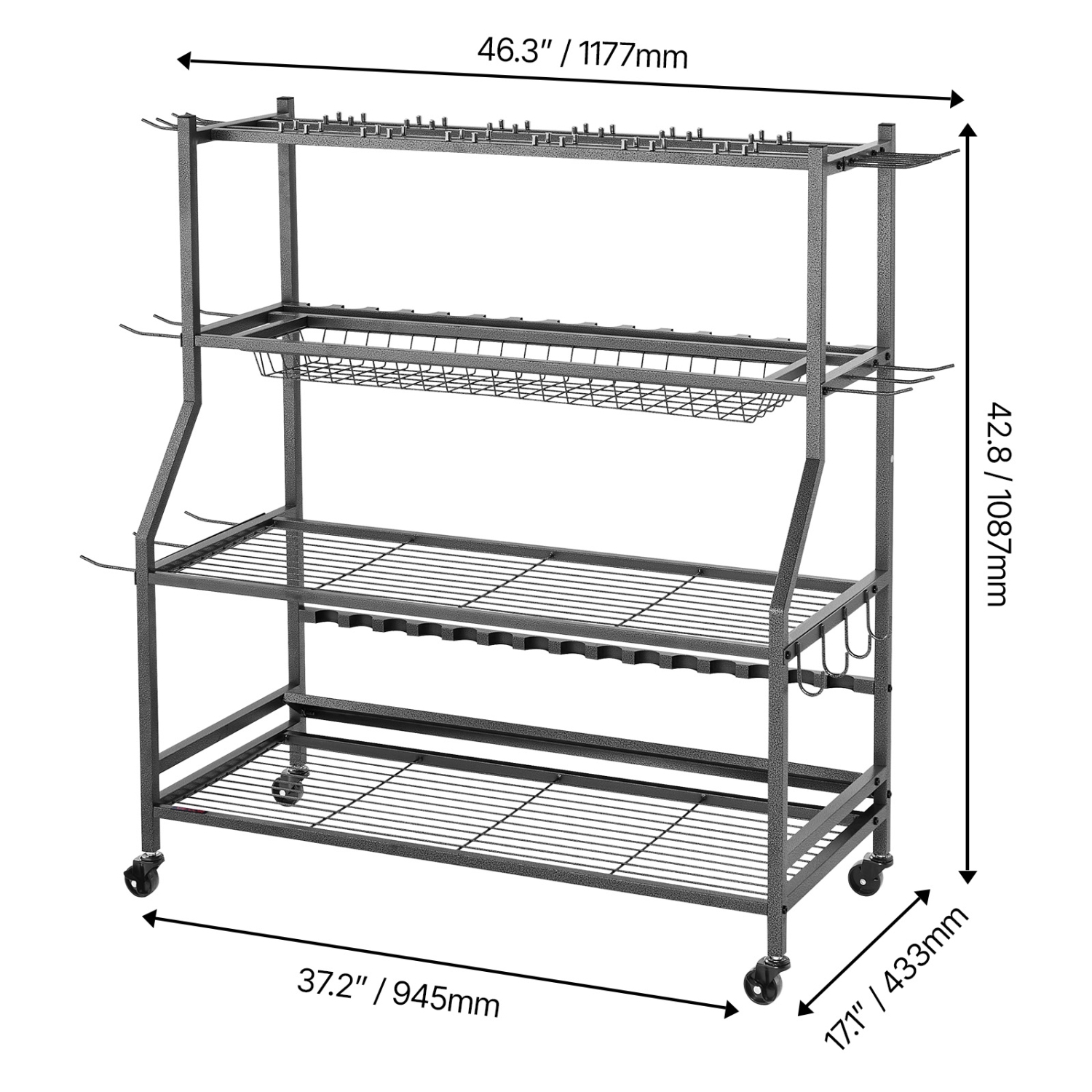 VEVOR 15-Rods Fishing Rod Holder, Mobile Fishing Pole Rack Cart with Wheels, Fish Gear Equipment Organizer for Garage Home Indoor Use, for Tackle Box