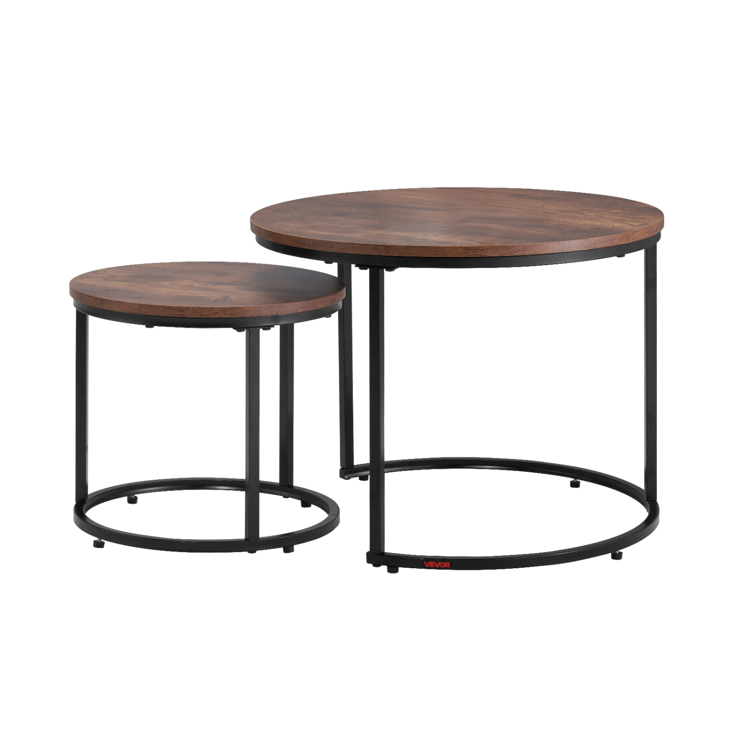 VEVOR 2 Set Nesting Coffee Table, 23.6 in Round Coffee Table, Nesting Tables for Small Place, End Side Tables Night Stand with Metal Frame, for
