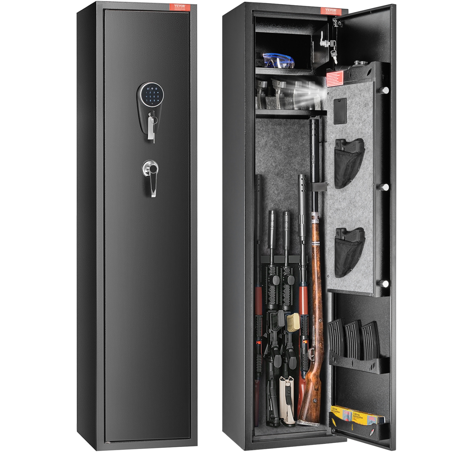 VEVOR 5 Rifles Gun Safe, Rifle Safe with Digital Keypad & Lock, Gun Storage Cabinet with Built-in Storage Locker, Removable Storage Shelf for Home