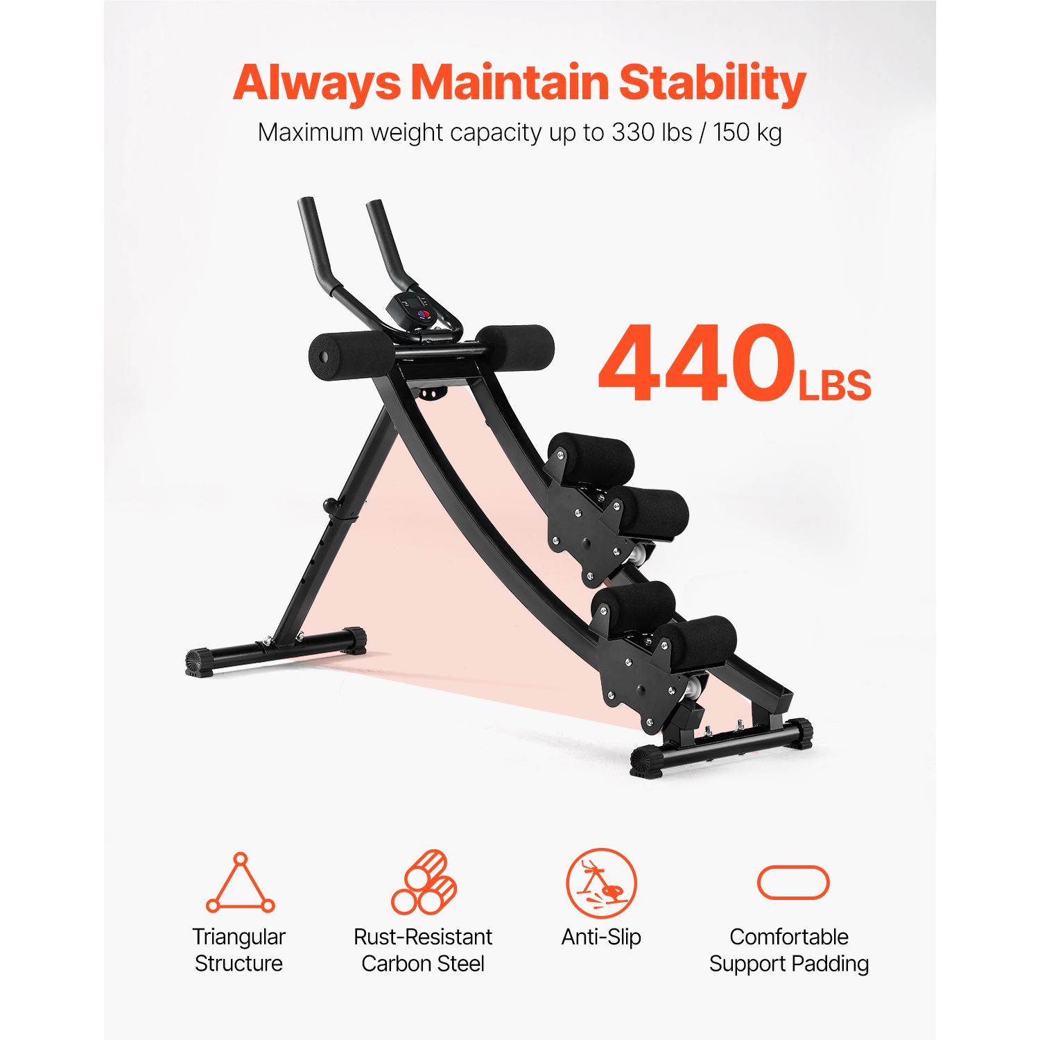 VEVOR 440 lbs Weight Capacity AB Workout Machine, Dual-track at Home/Gym, Core & Abdominal Trainers for Women, Strength Training Ab Cruncher,