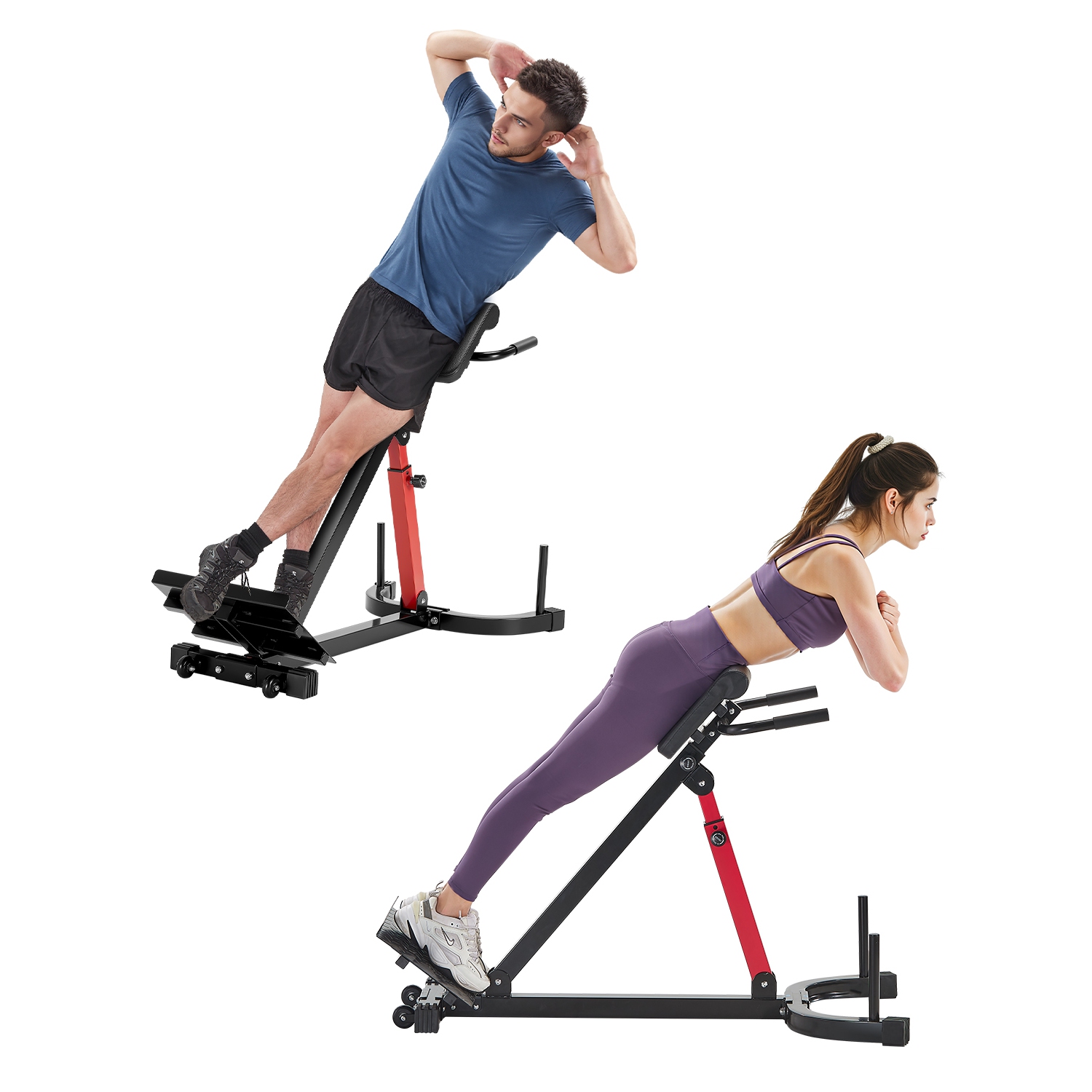 VEVOR 350 lbs Roman Chair Hyperextension Bench, Adjustable Extension Machine, Multi-Function Exercise Equipment for Glute, Hamstring, Lower Back, and