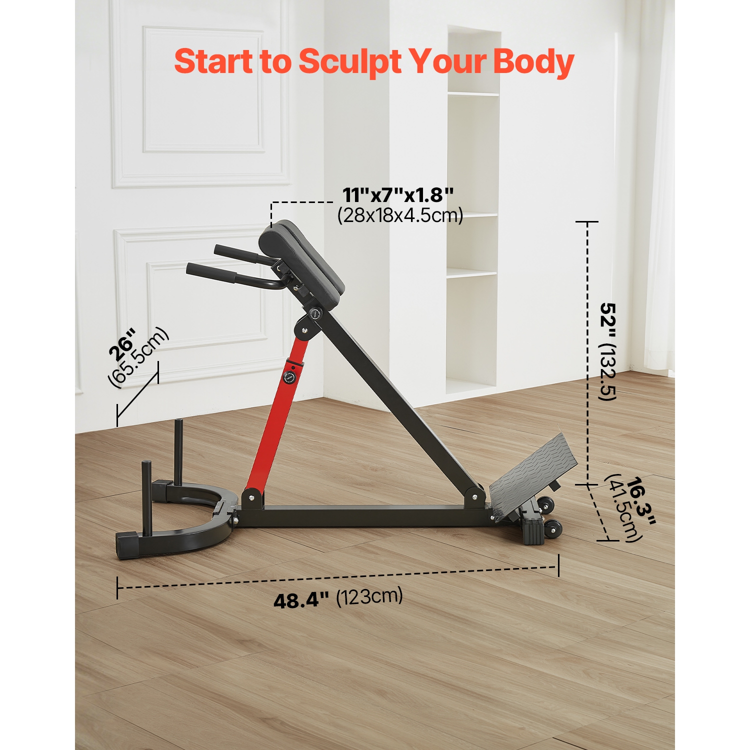 VEVOR 350 lbs Roman Chair Hyperextension Bench, Adjustable Extension Machine, Multi-Function Exercise Equipment for Glute, Hamstring, Lower Back, and