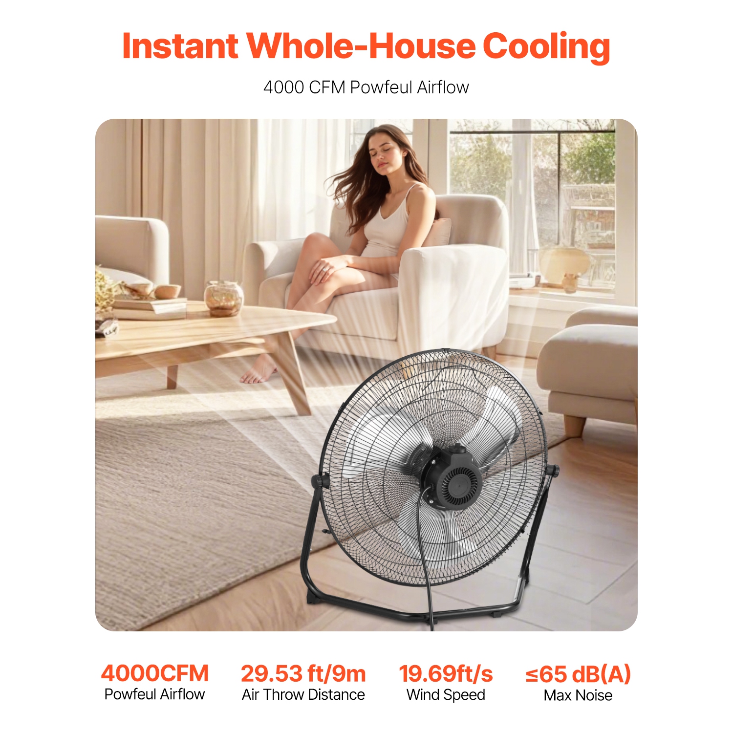 VEVOR 3 Speeds Floor Fan, High Velocity Heavy Duty 18 Inch Industrial Fan, 4000 CFM 360° Adjustable Tilt 19.69 ft/sec Airflow Large Metal Fan, for