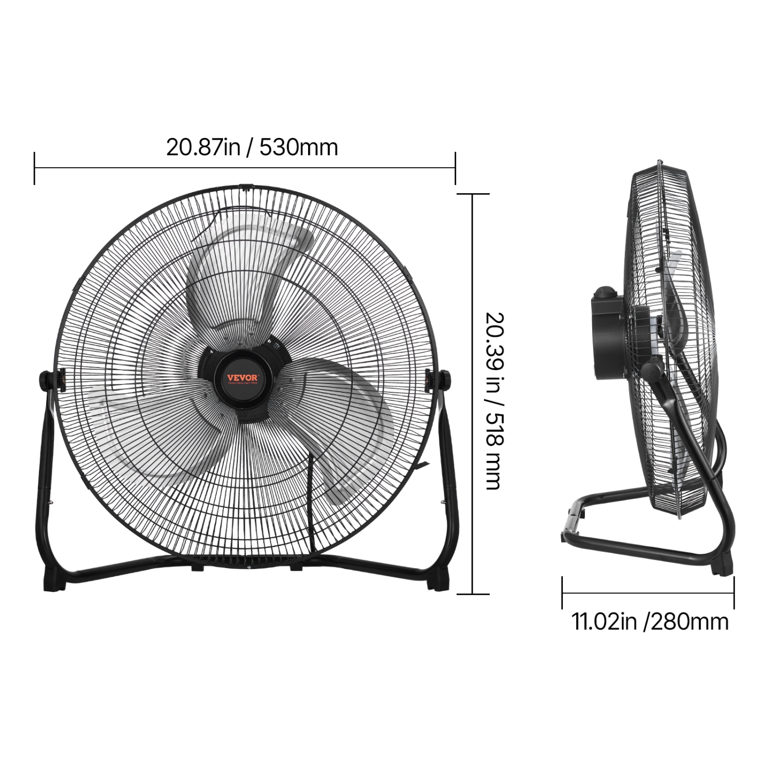 VEVOR 3 Speeds Floor Fan, High Velocity Heavy Duty 18 Inch Industrial Fan, 4000 CFM 360° Adjustable Tilt 19.69 ft/sec Airflow Large Metal Fan, for