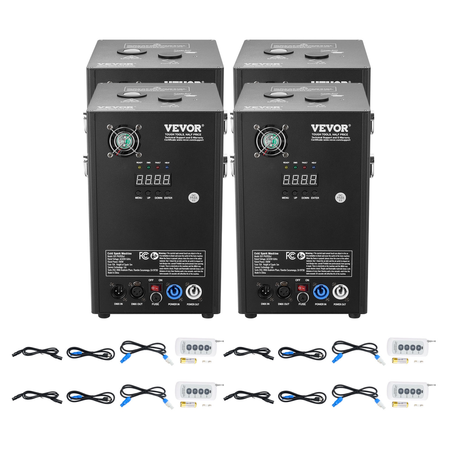 VEVOR 4 Pack 700W Cold Spark Machine,Output Fireworks Controllers, 6.6-16.4ft Adjustable Height, with Advanced DMX System,LED Screen,Portable Handle, Aluminum Alloy for Stage DJ