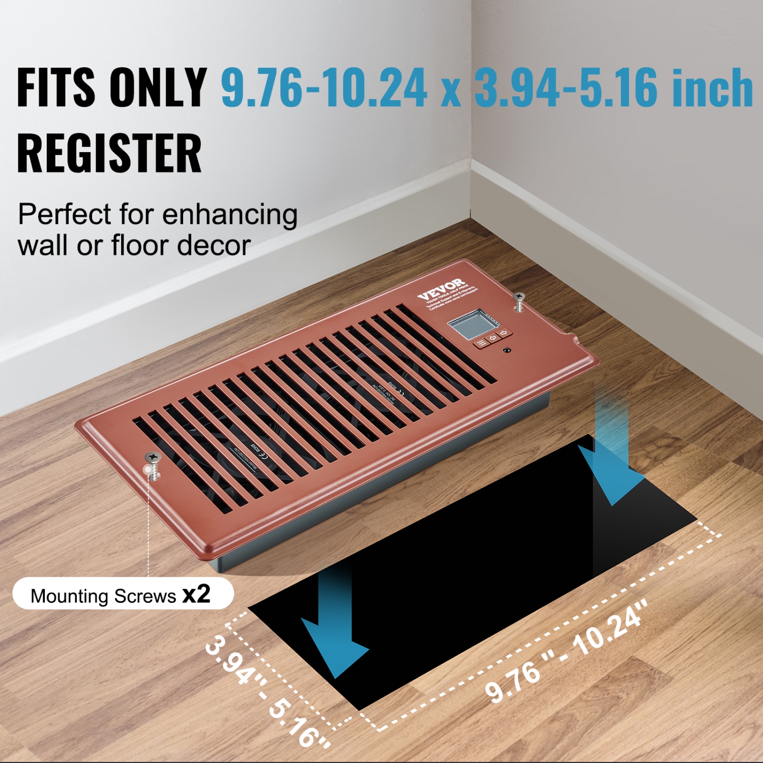 VEVOR 4” x 10” Register Booster Fan, Quiet Vent Booster Fan Fits Register Holes, with Remote Control and Thermostat Control, Adjustable Speed for