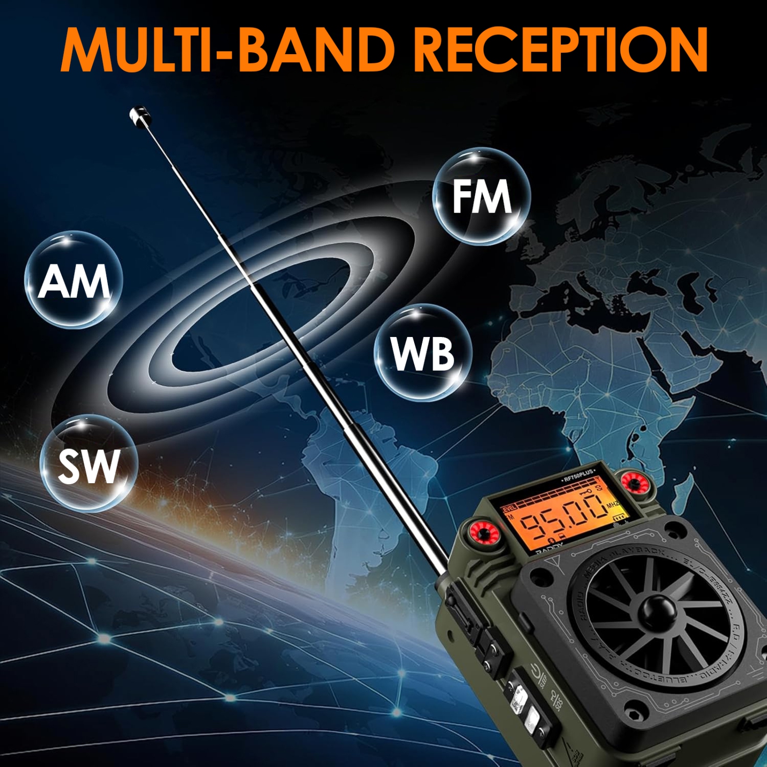 Radio multibande multifonctionnelle, lecteur de musique Bluetooth portatif avec prise en charge de cartes TF, idéal pour les voyages et la maison