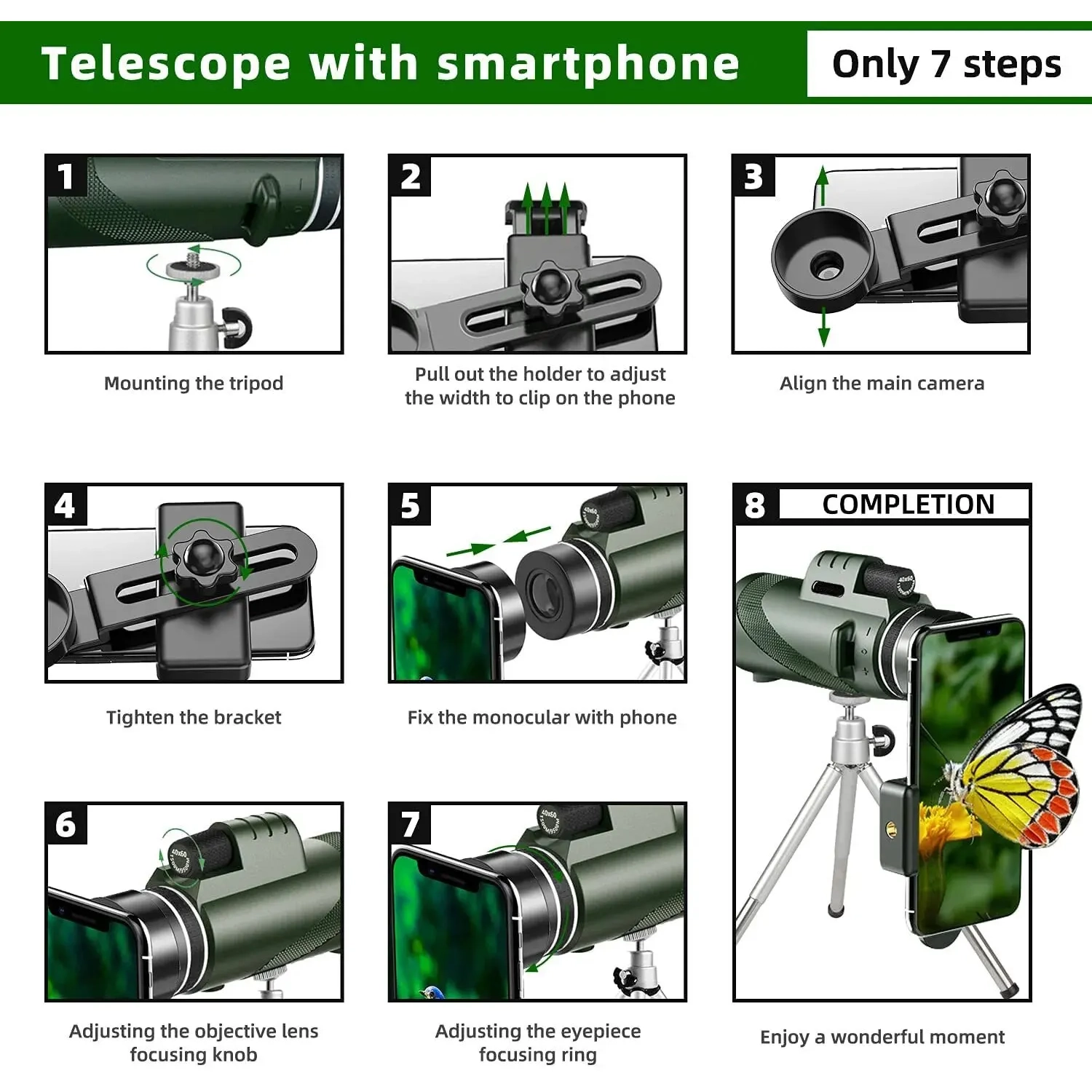 Télescope monoculaire 80x100 pour adultes, grossissement élevé avec trépied pour la chasse, observation d'oiseaux, voyage, camping