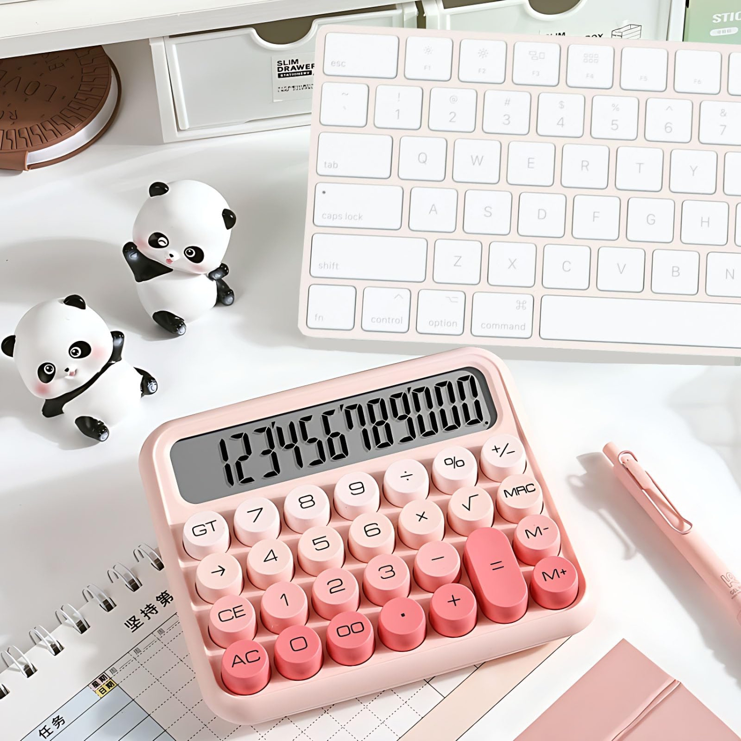 Calculatrice portative rose, grand écran LCD à 12 chiffres avec gros boutons, idéale pour l'école et la maison