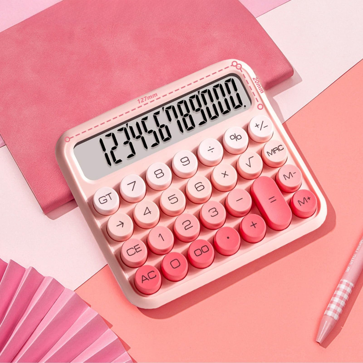 Calculatrice portative rose, grand écran LCD à 12 chiffres avec gros boutons, idéale pour l'école et la maison