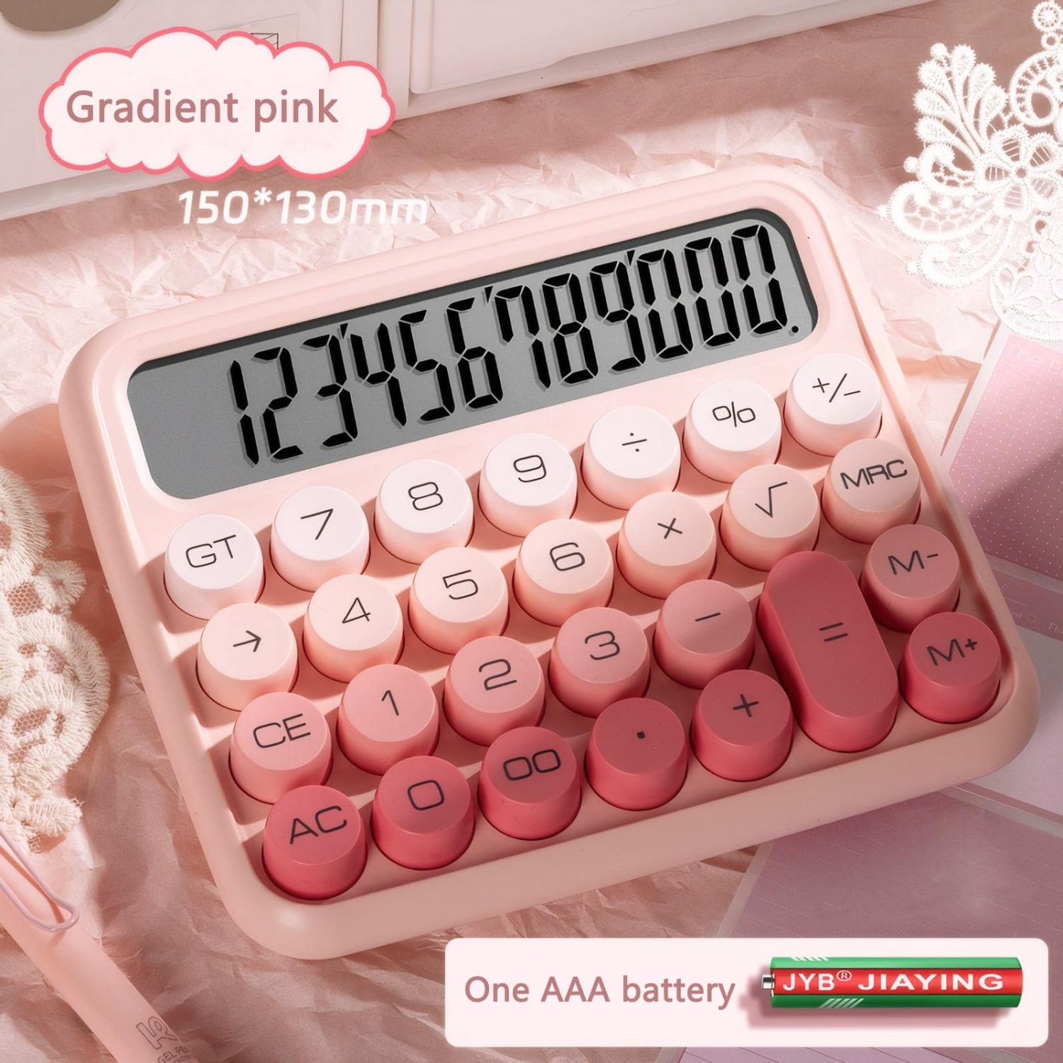 Calculatrice portative rose, grand écran LCD à 12 chiffres avec gros boutons, idéale pour l'école et la maison