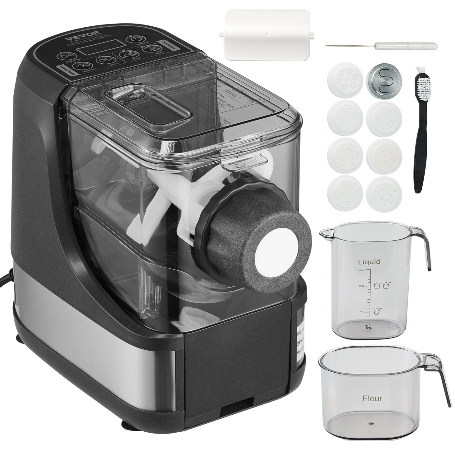 VEVOR 150W Electric Pasta Maker, Automatic Noodle Maker Machine with 8 Pasta Shapes, 4 Intelligent Modes, 500g Flour Capacity Pasta Maker Machine with Measuring Cups,Cleaning Brush