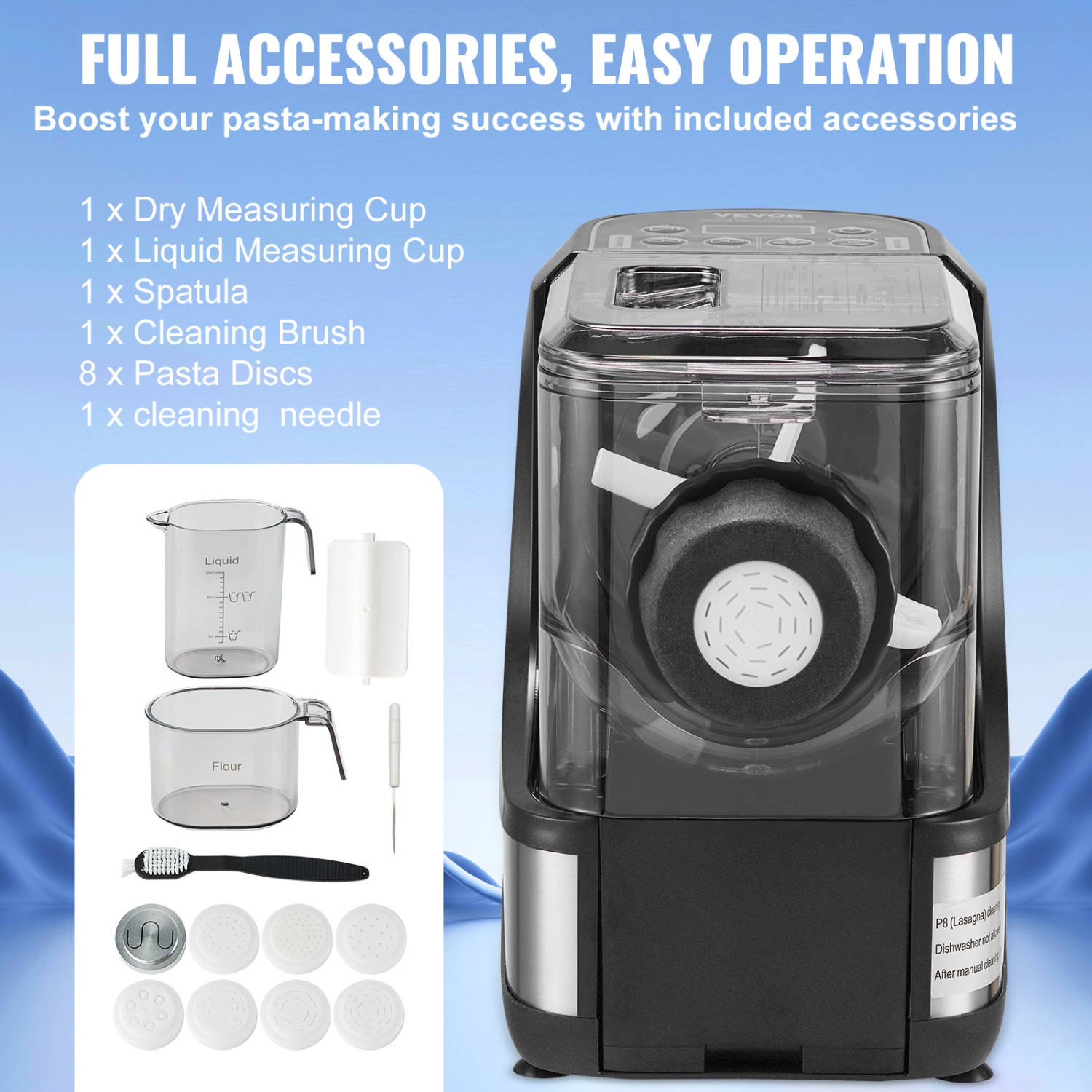 VEVOR 150W Electric Pasta Maker, Automatic Noodle Maker Machine with 8 Pasta Shapes, 4 Intelligent Modes, 500g Flour Capacity Pasta Maker Machine