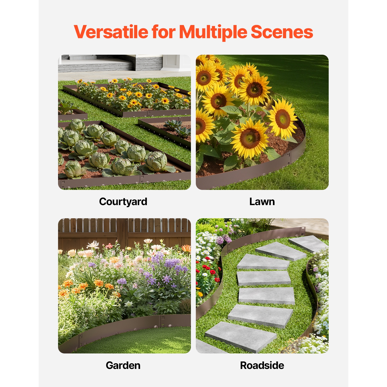 VEVOR 39 x 4 in Steel Landscape Edging, 5 Packs Rust-Resistant Metal Landscape Edging, Bendable Garden Edging Border, Heavy Duty Lawn Edging,