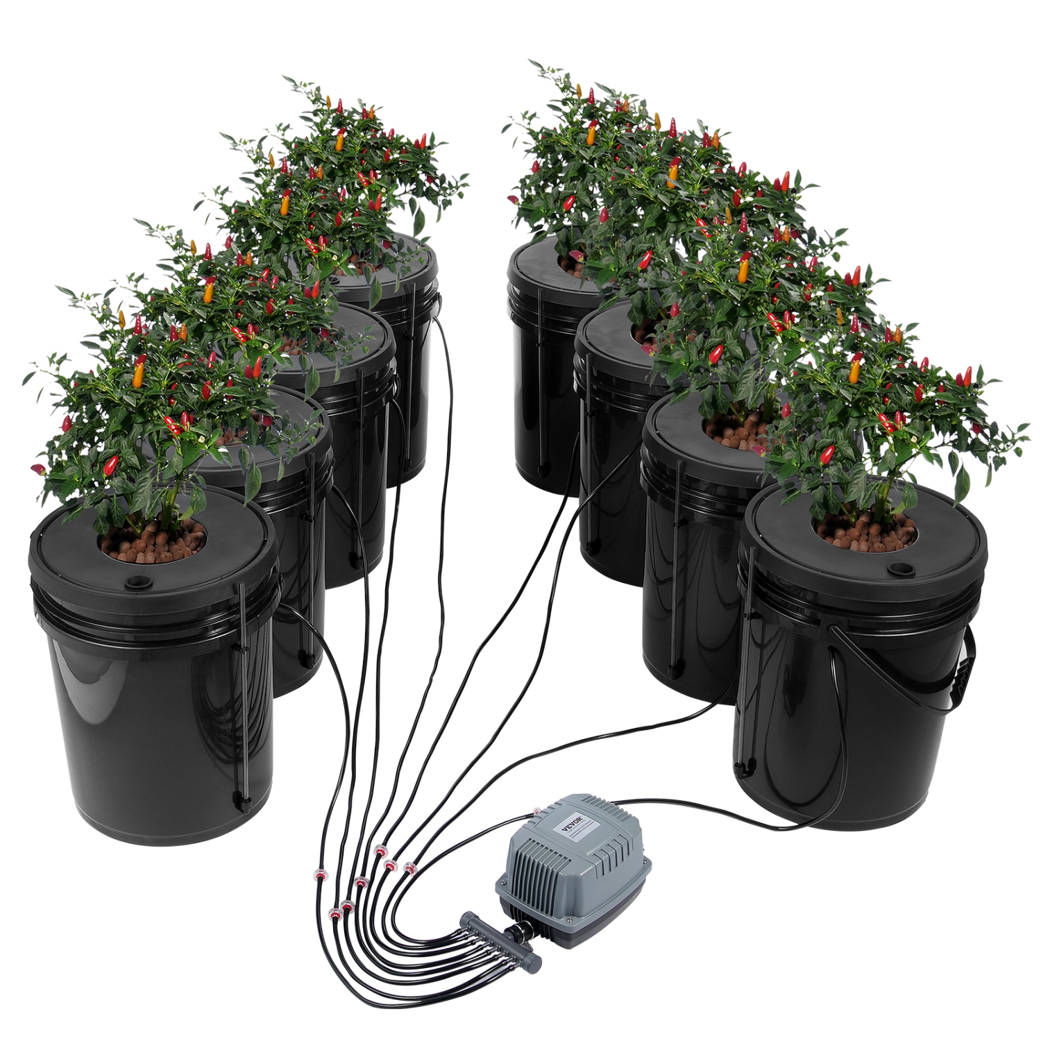 VEVOR 8 Buckets DWC Hydroponic System, 5 Gallon, Deep Water Culture Growing Bucket, Hydroponics Grow Kit with Pump, Air Stone and Water Level Device,