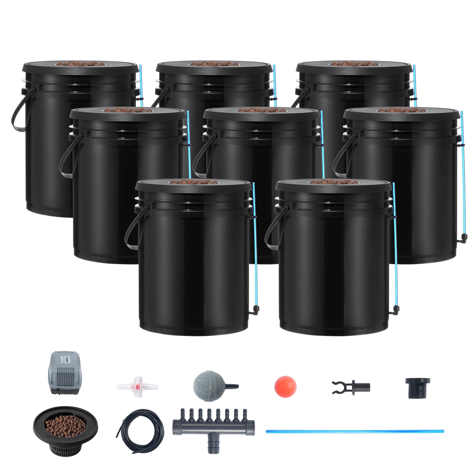 VEVOR 8 Buckets DWC Hydroponic System, 5 Gallon, Deep Water Culture Growing Bucket, Hydroponics Grow Kit with Pump, Air Stone and Water Level Device,
