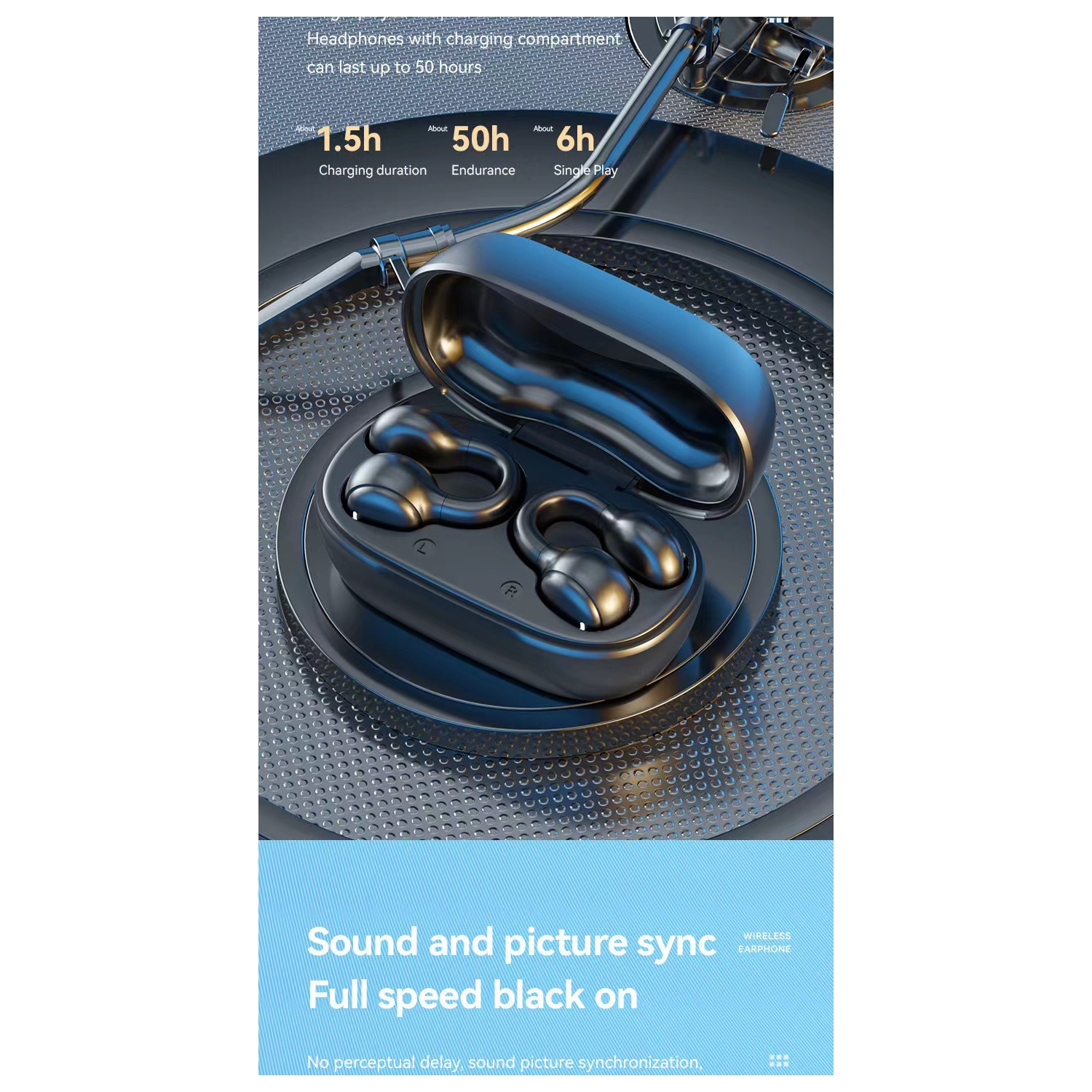 Écouteurs Bluetooth, conduction osseuse sans fil Réduction du bruit de jeu sportif Longue autonomie, Écouteurs bouton sport étanches à pince EarHook