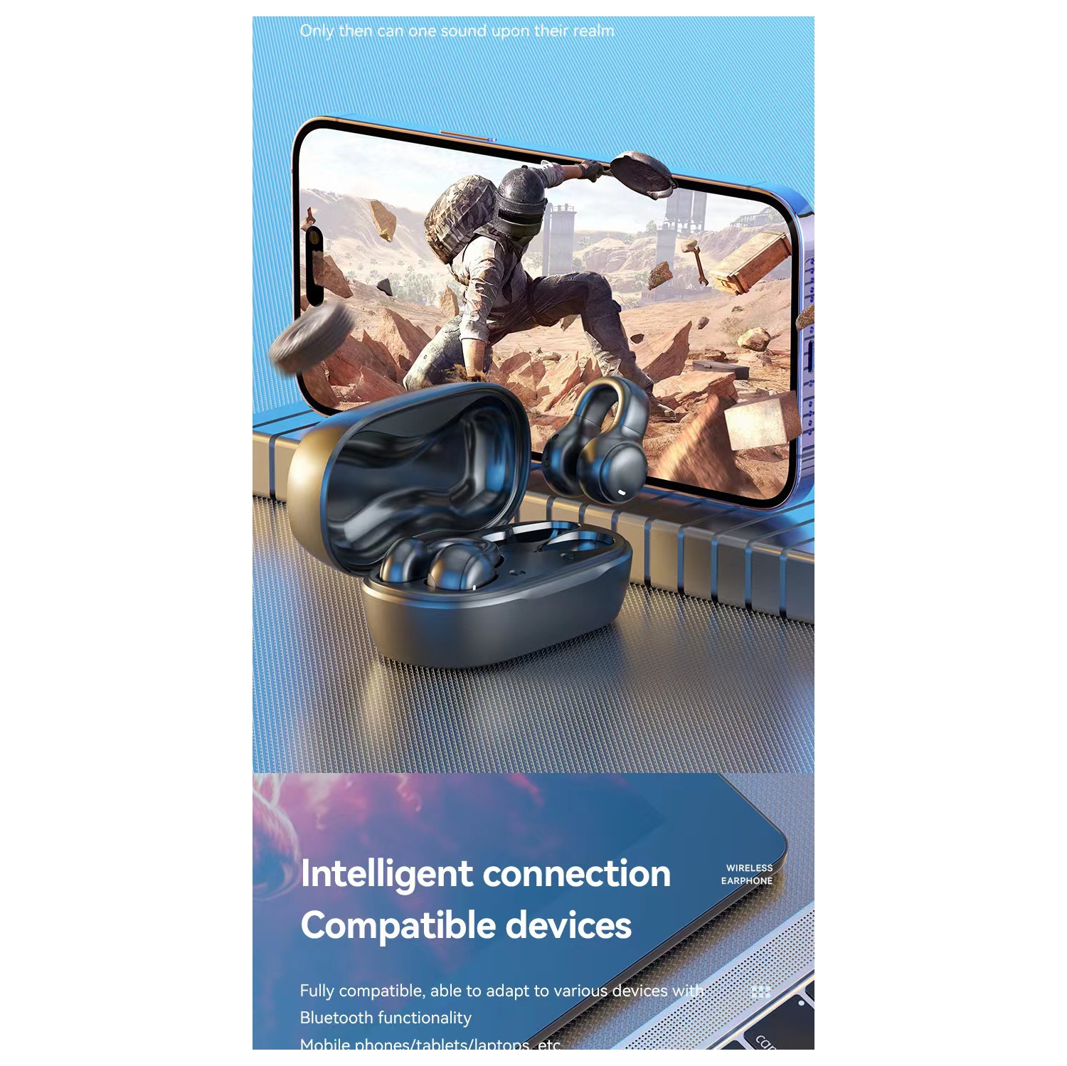 Écouteurs Bluetooth, conduction osseuse sans fil Réduction du bruit de jeu sportif Longue autonomie, Écouteurs bouton sport étanches à pince EarHook