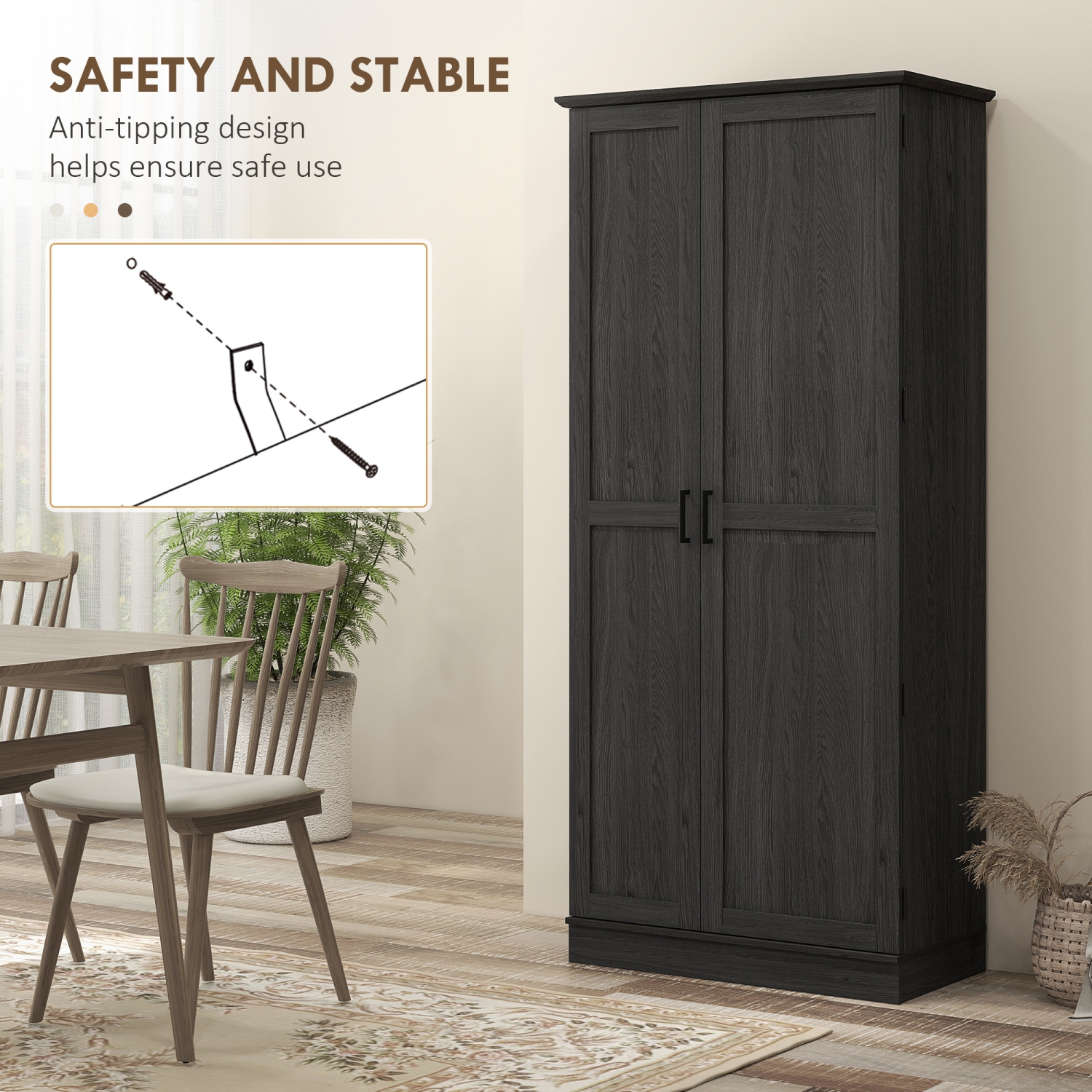 HOMCOM – Armoire garde-manger de 70&nbsp;po, armoire de cuisine autonome rustique, 6 tablettes de porte et tablettes ajustables, grain de bois noir