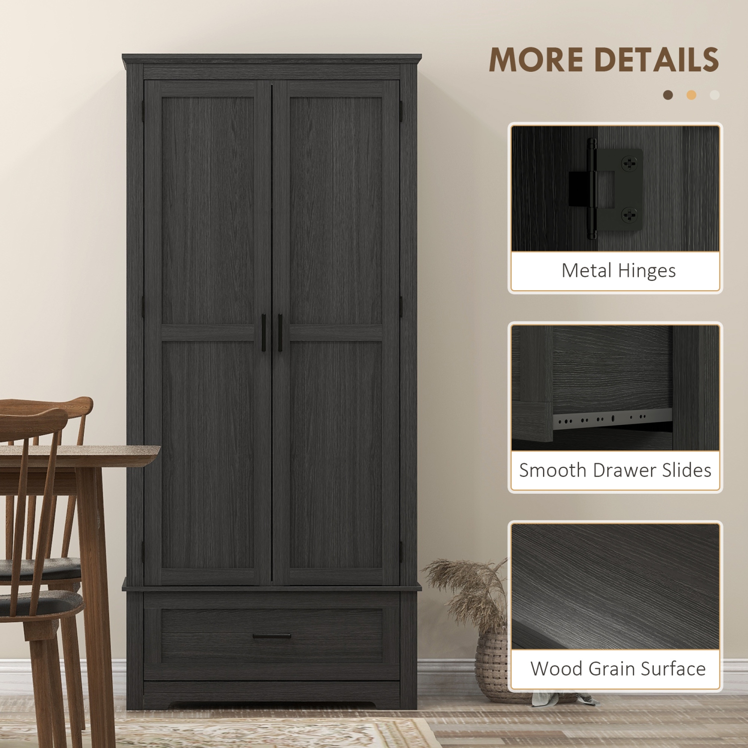 HOMCOM 69" Tall Kitchen Pantry Storage Cabinet, Farmhouse Freestanding Pantry Cabinet with 2 Doors, Drawer and Adjustable Shelves, Black Wood Grain
