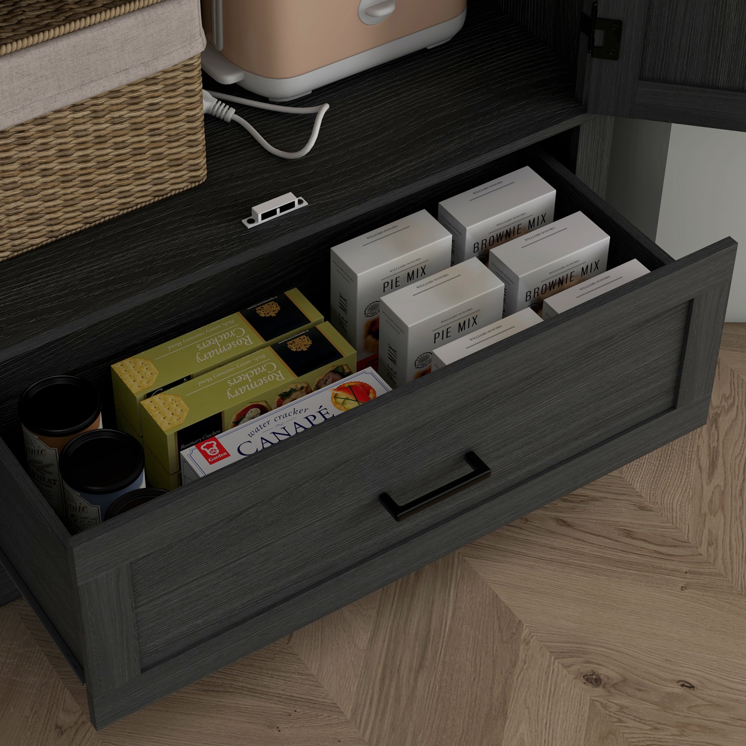 HOMCOM 69" Tall Kitchen Pantry Storage Cabinet, Farmhouse Freestanding Pantry Cabinet with 2 Doors, Drawer and Adjustable Shelves, Black Wood Grain