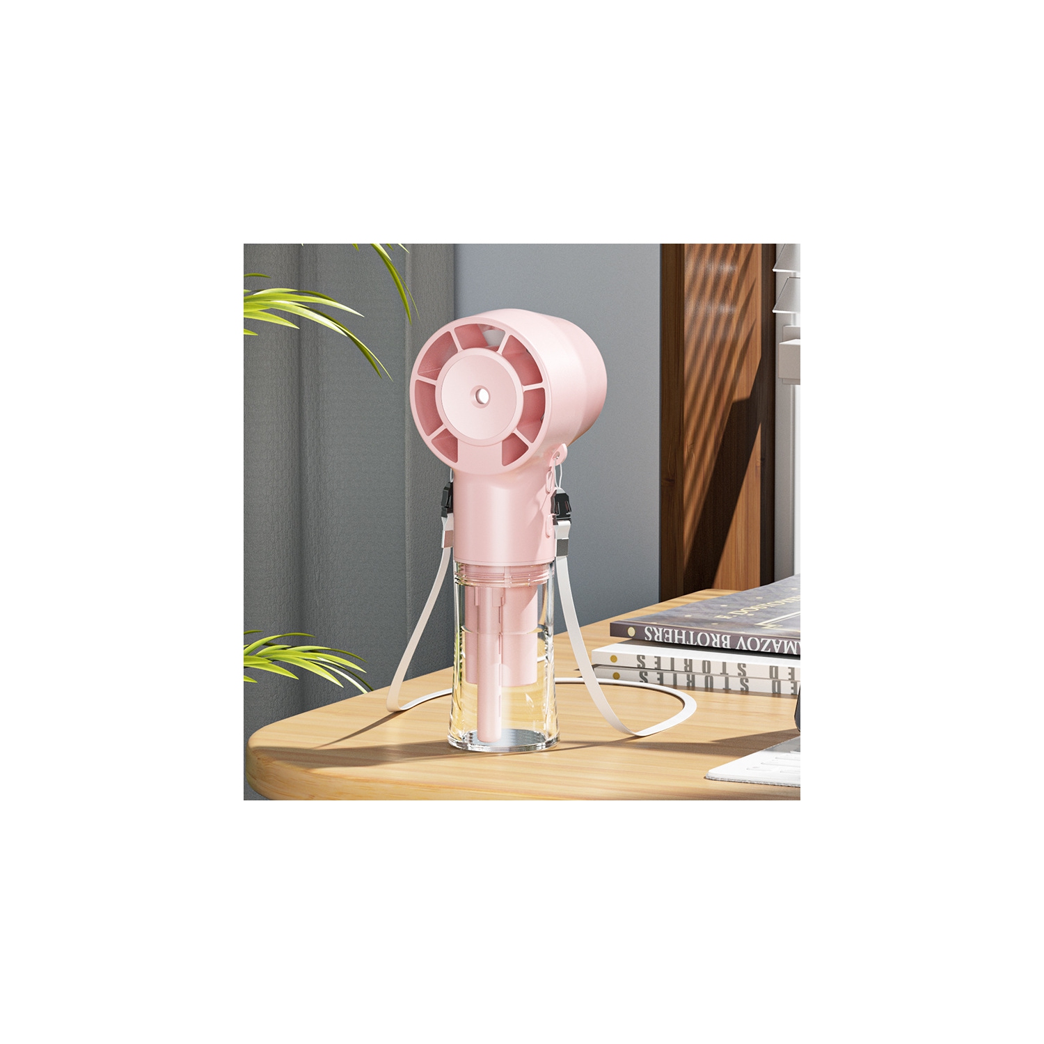 2025 Nouveau ventilateur portatif à humidification et hydratation Ventilateur de cou suspendu USB multifonction ventilateur à manivelle à main haute