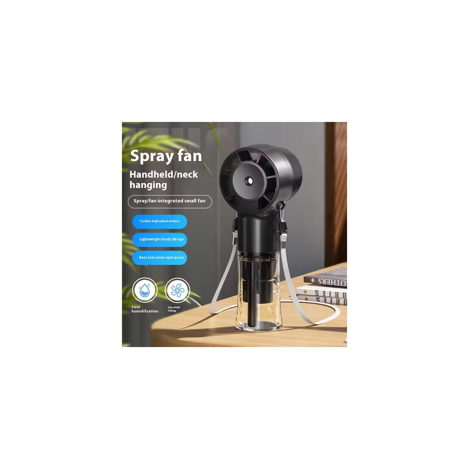 2025 Nouveau ventilateur portatif à humidification et hydratation Ventilateur de cou suspendu USB multifonction ventilateur à manivelle à main haute