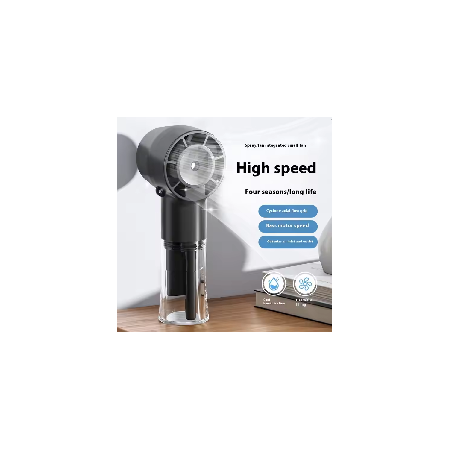 2025 Nouveau ventilateur portatif à humidification et hydratation Ventilateur de cou suspendu USB multifonction ventilateur à manivelle à main haute