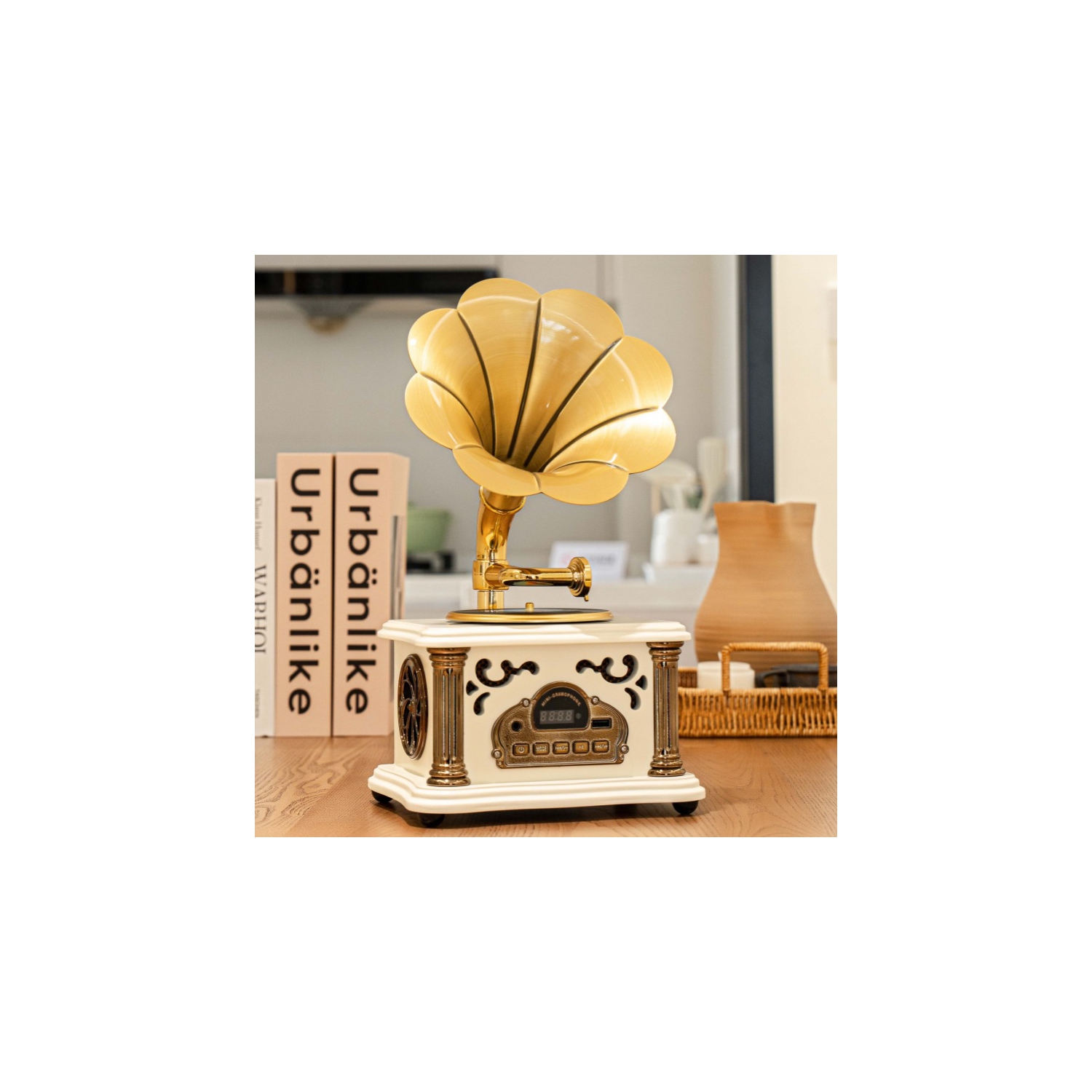 Retro multifunctional mini phonograph European style fashion outdoor Bluetooth speaker living room decoration ornaments - ivory white [rechargeable