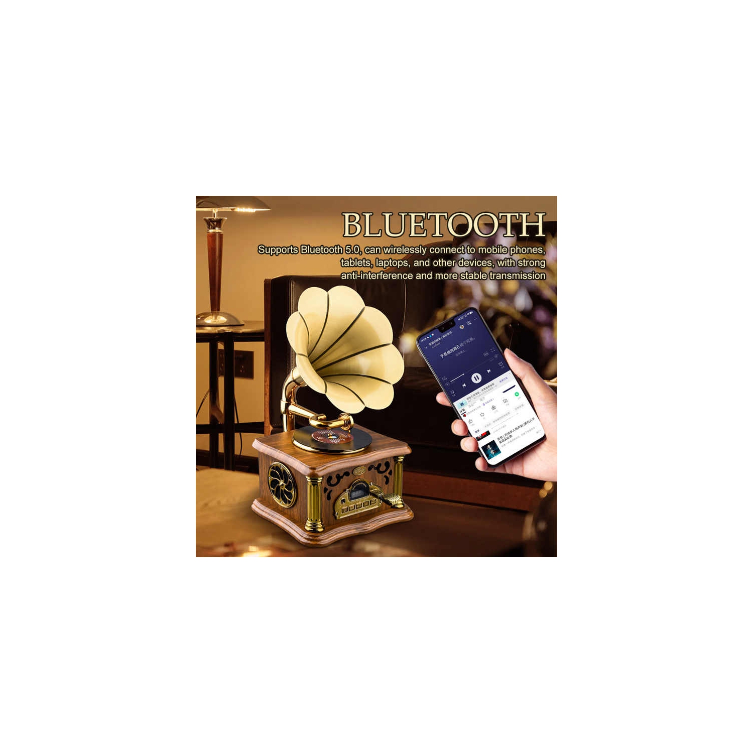 Retro multifunctional mini phonograph European style fashion outdoor Bluetooth speaker living room decoration ornaments - ivory white [rechargeable