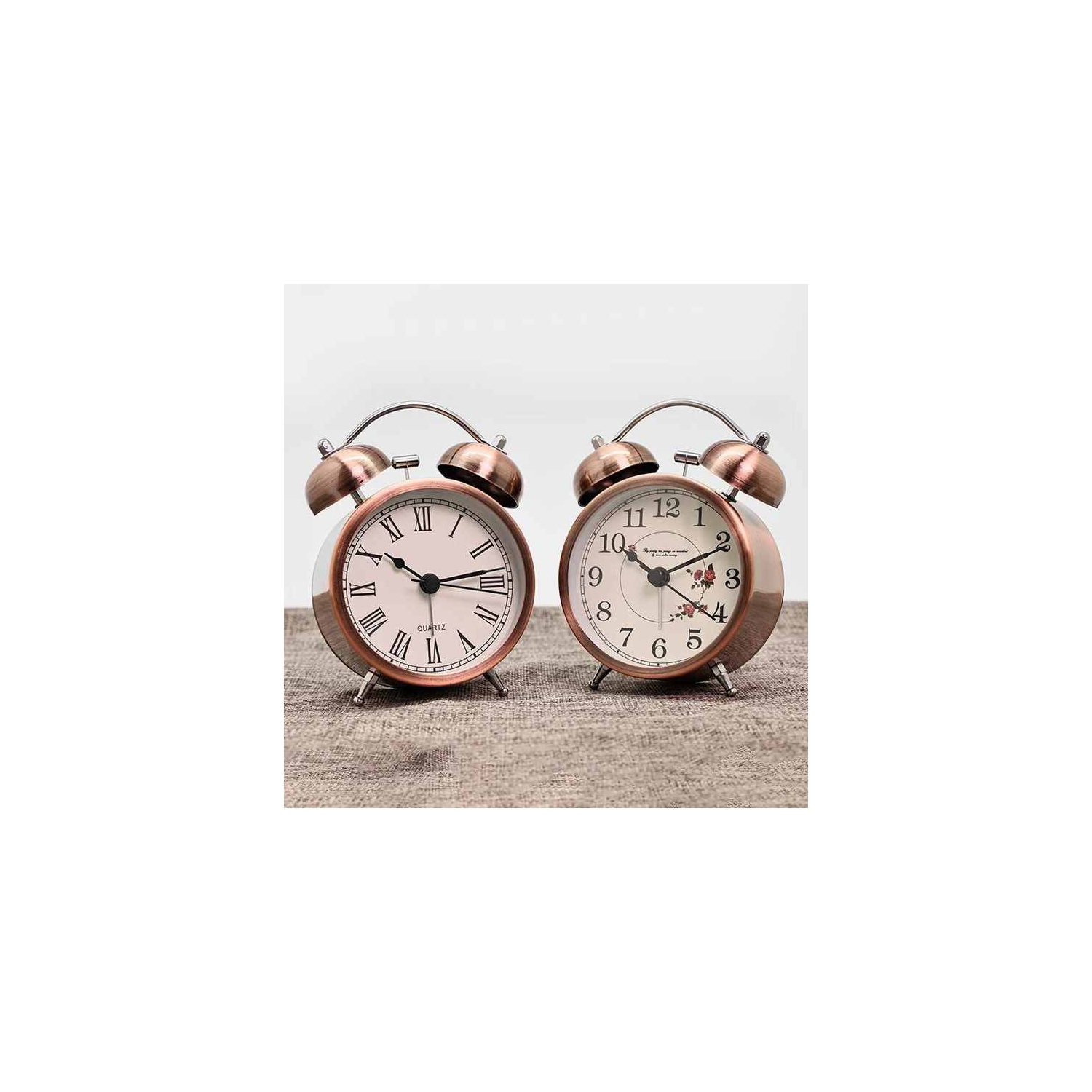 Nordic retro metal alarm clock children's silent time-telling table clock desktop bedroom clock table clock-Roman clock face-B type