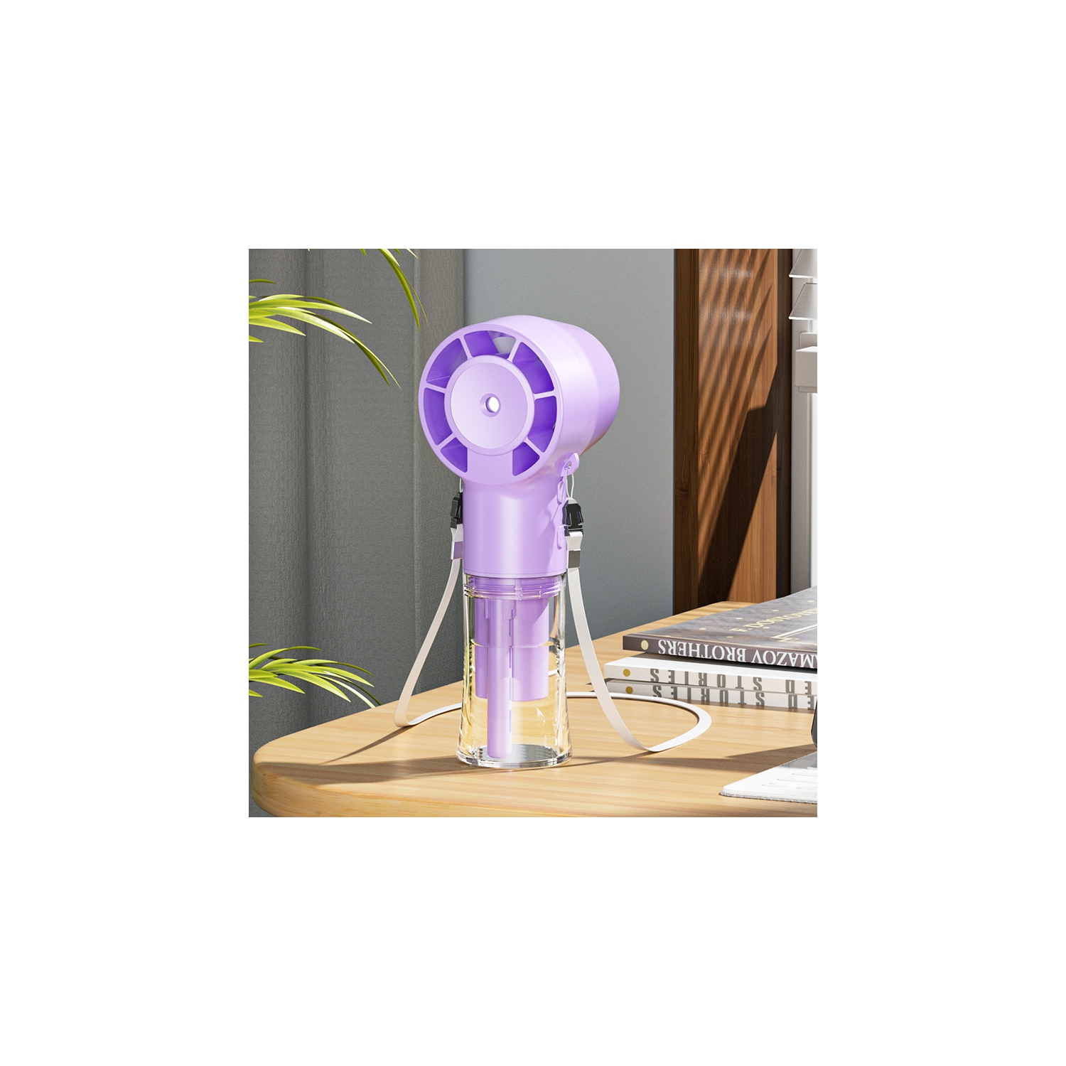 2025 Nouveau ventilateur portatif à humidification et hydratation Ventilateur de cou suspendu USB multifonction ventilateur à manivelle à main haute