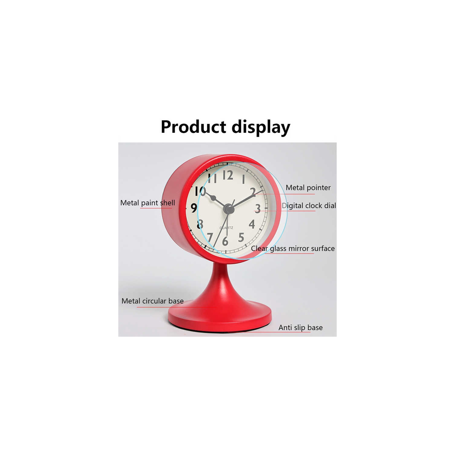 3-inch cute analog alarm clock, small retro desk clock, battery-powered, silent metal desk clock with light, suitable for bedroom, nightstand,